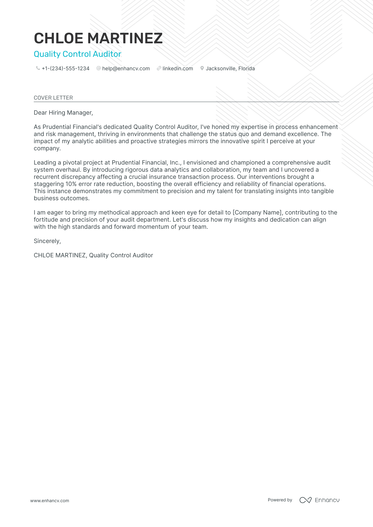application letter for the post of quality control