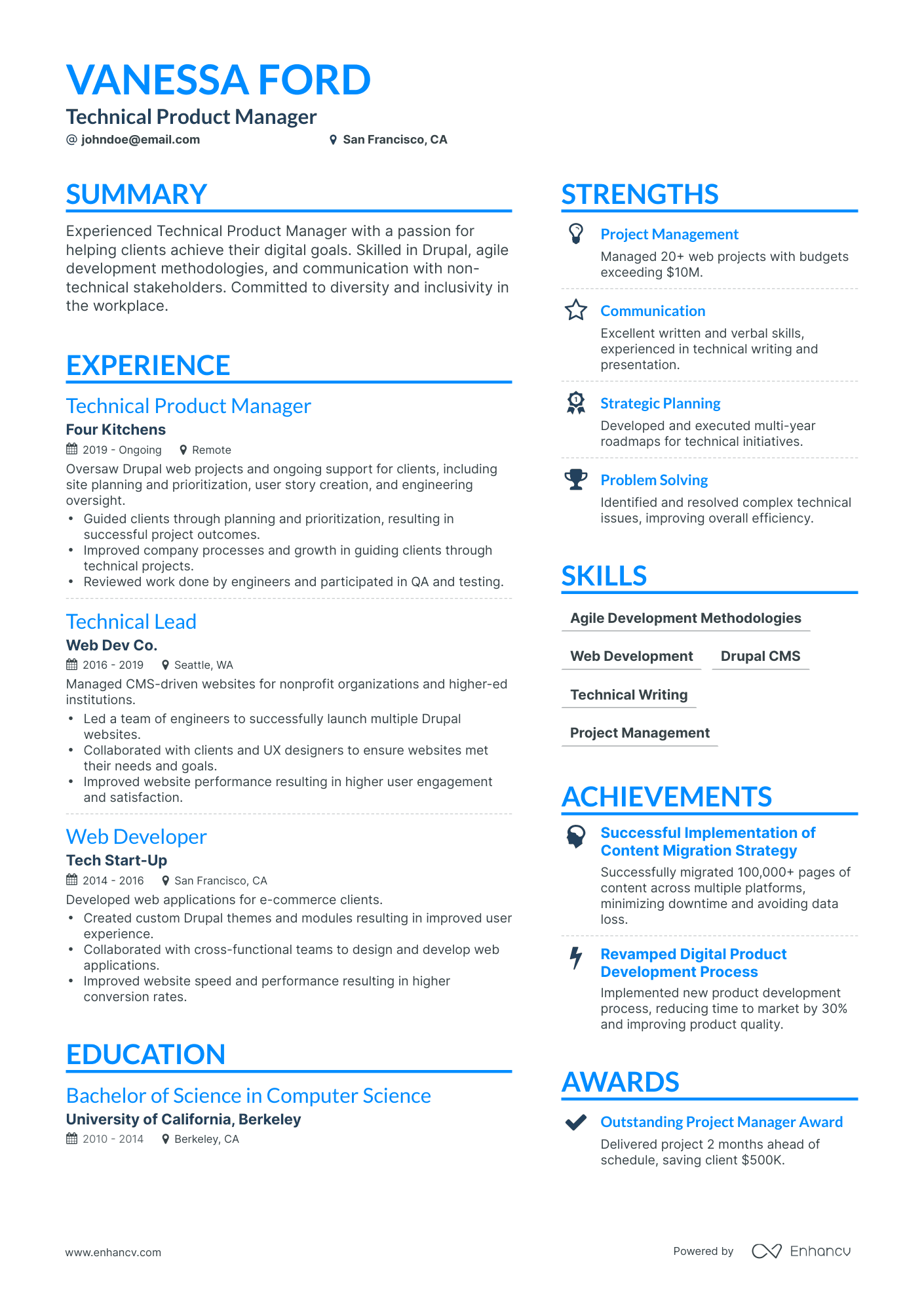 Simple Technical Product Manager Resume Template