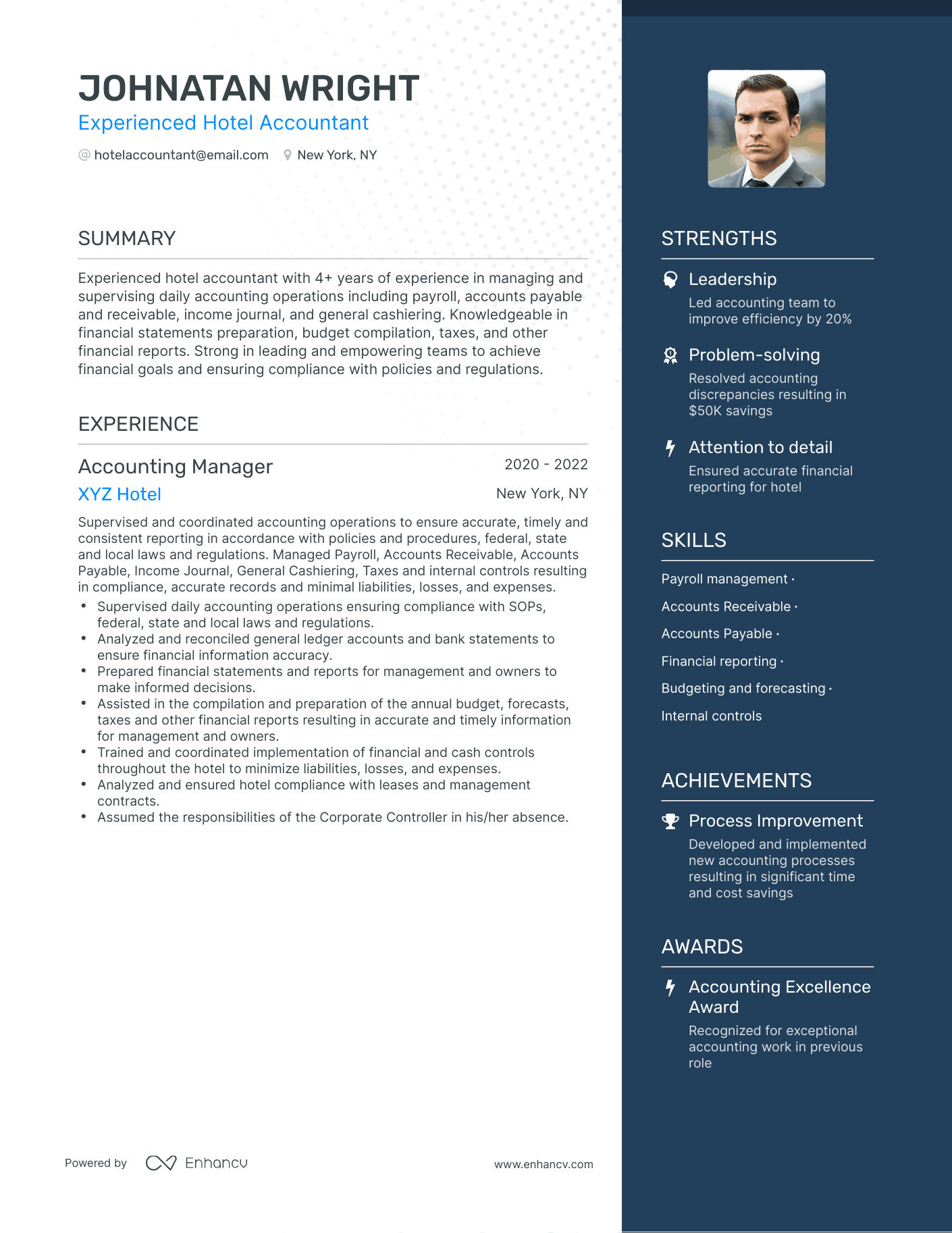One Page Hotel Accounting Resume Template