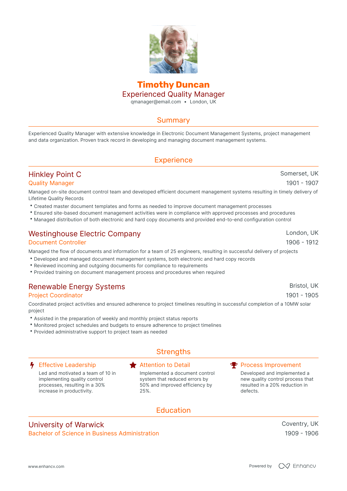 Traditional Quality Manager Resume Template