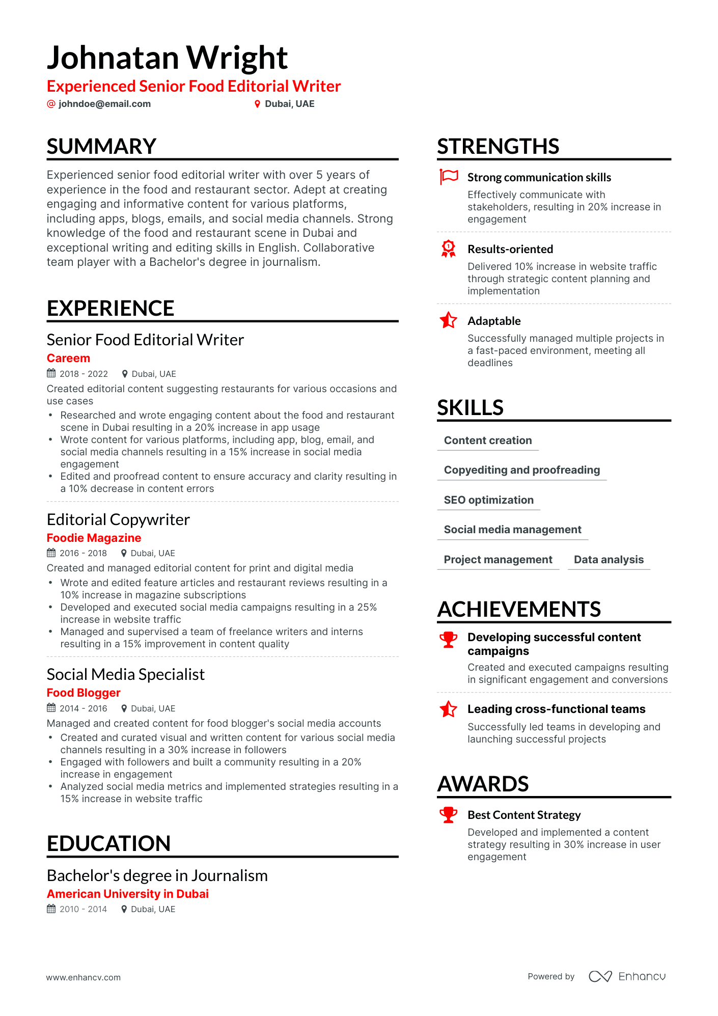 Simple Content Manager Resume Template