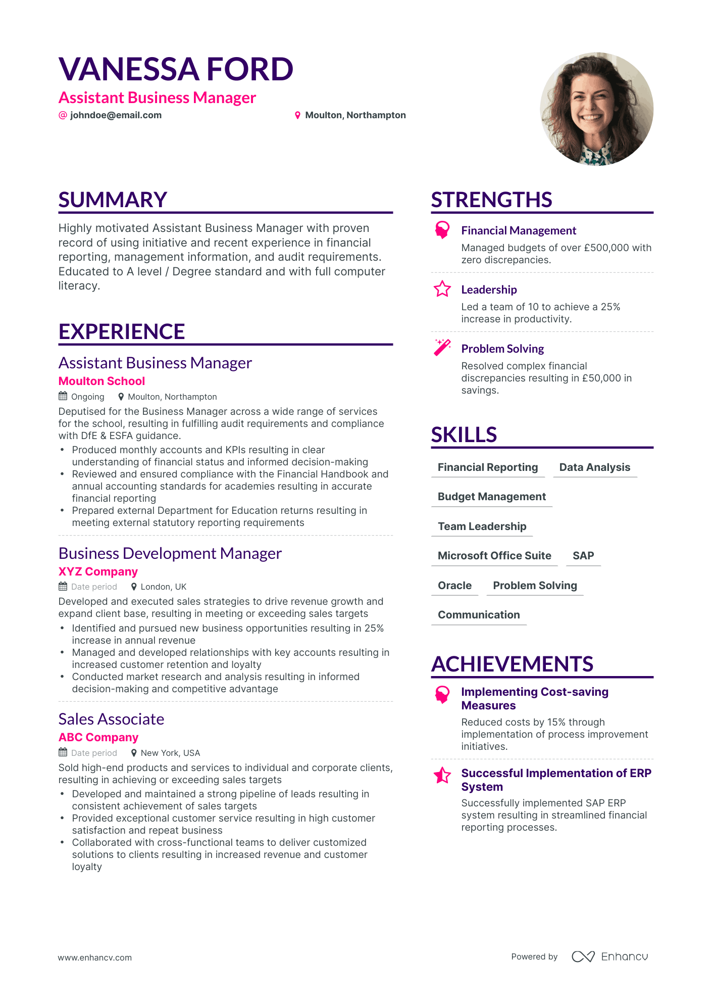 Simple Assistant Business Manager Resume Template