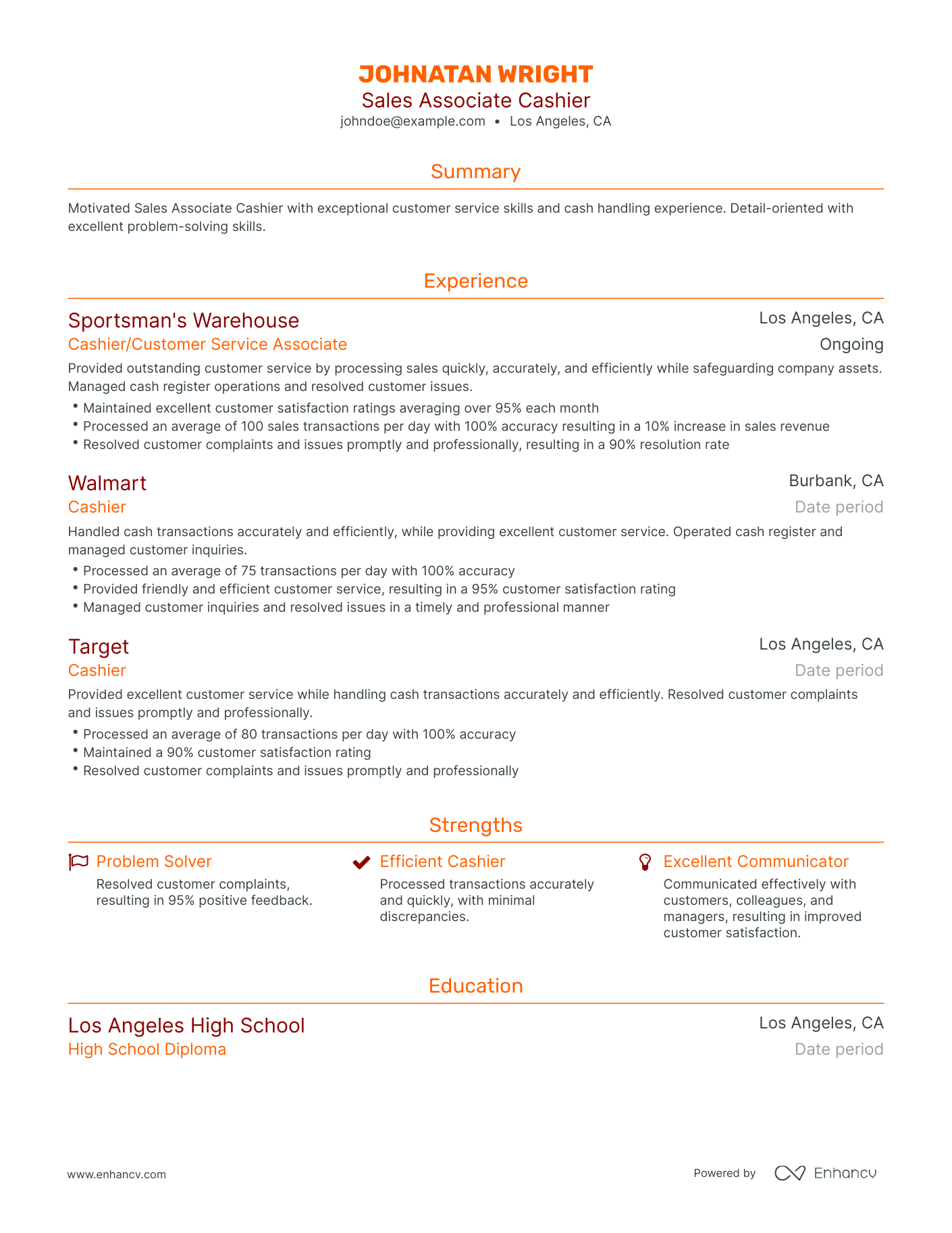 Traditional Sales Associate Cashier Resume Template