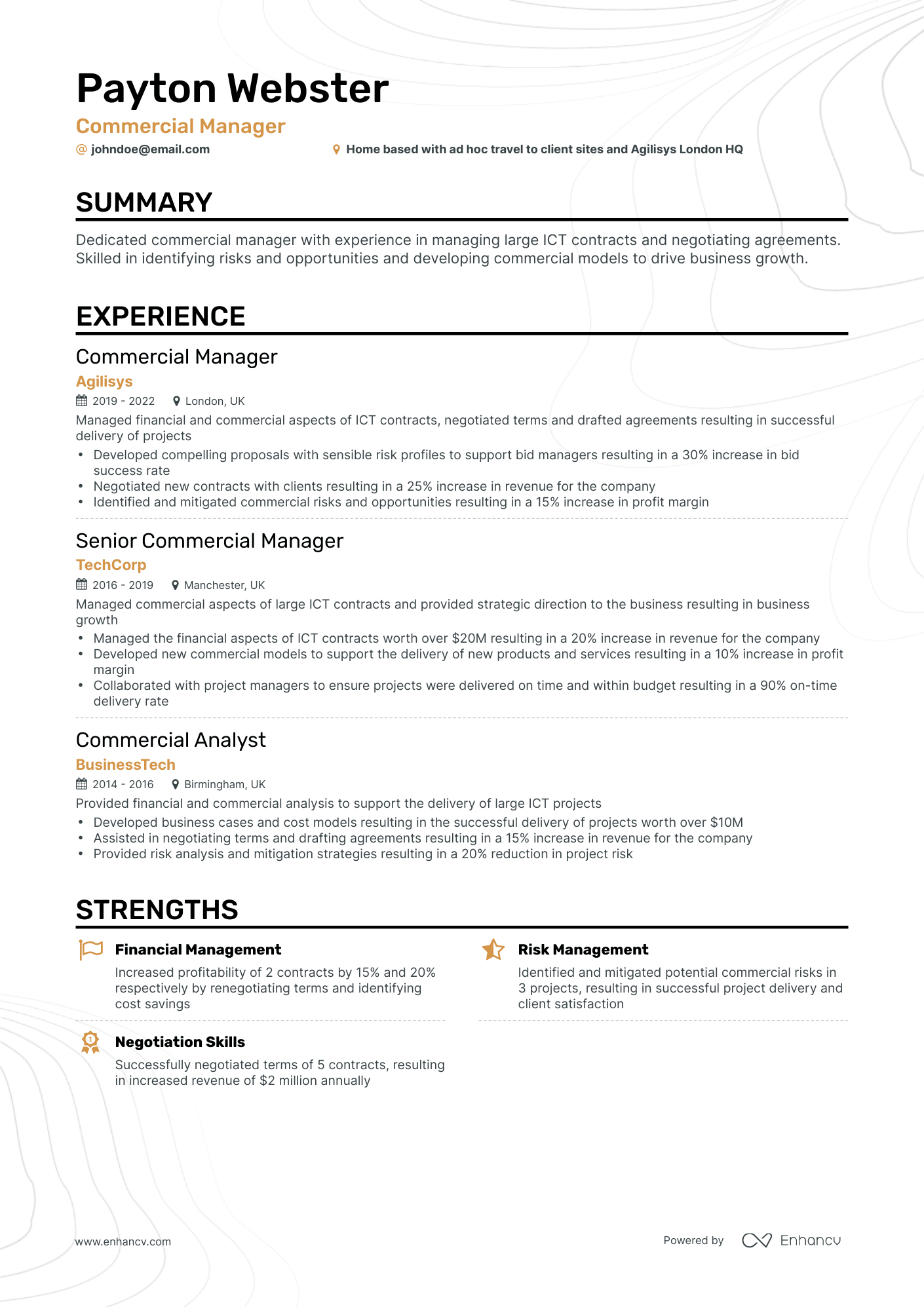 Classic Commercial Manager Resume Template