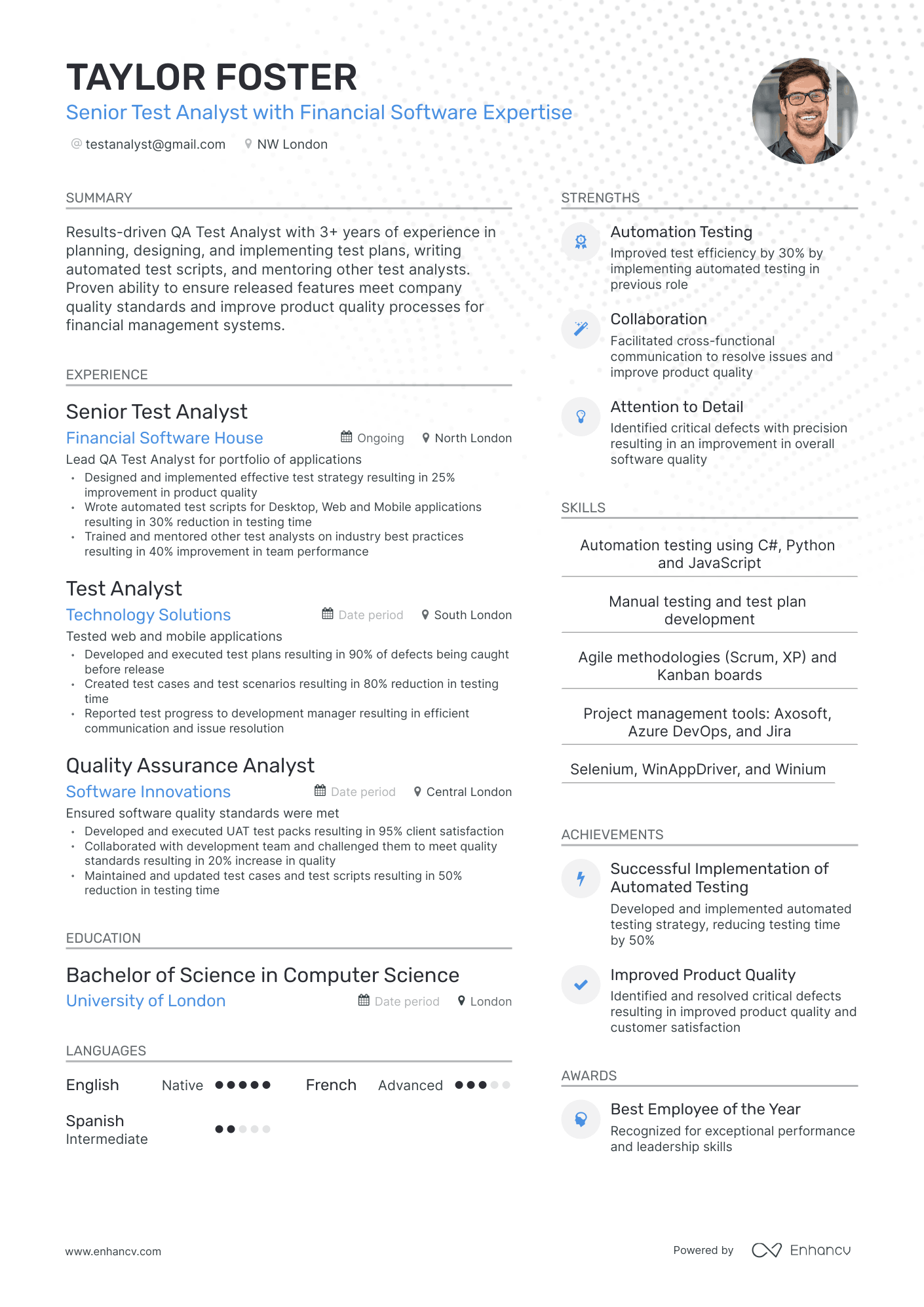Modern Software Test Analyst Resume Template