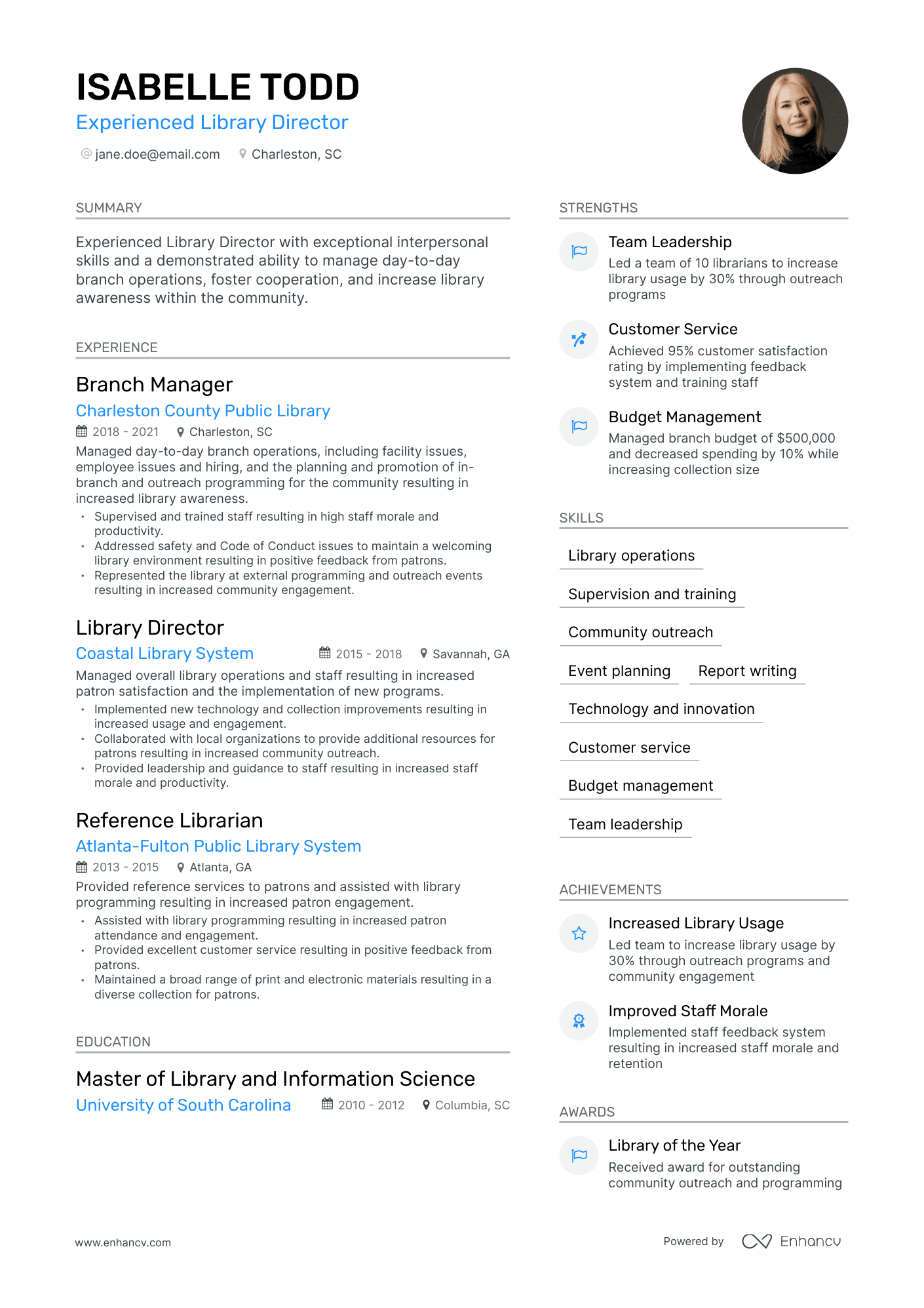 Modern Library Director Resume Template