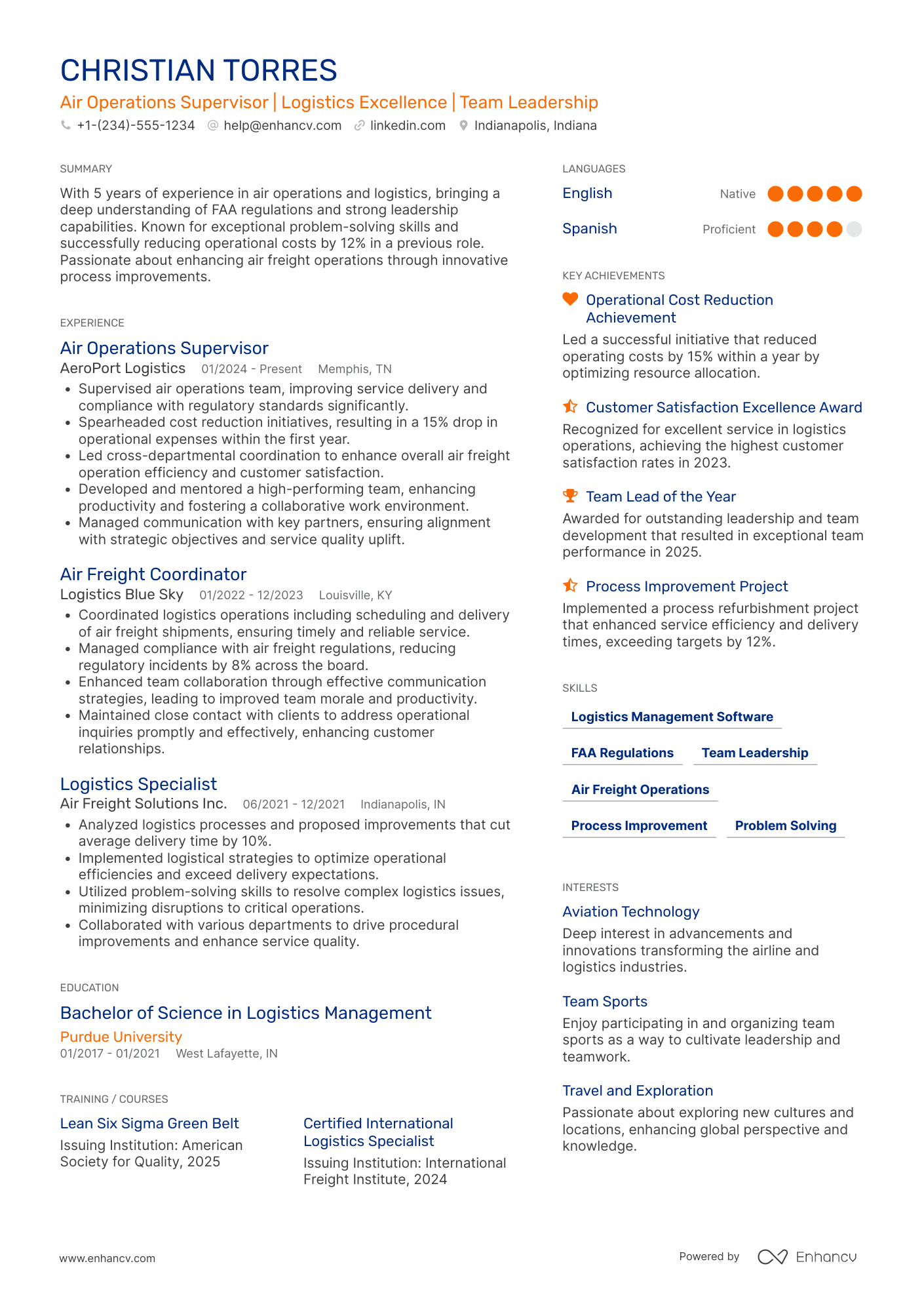 A resume example of a FedEx Air Operations Supervisor