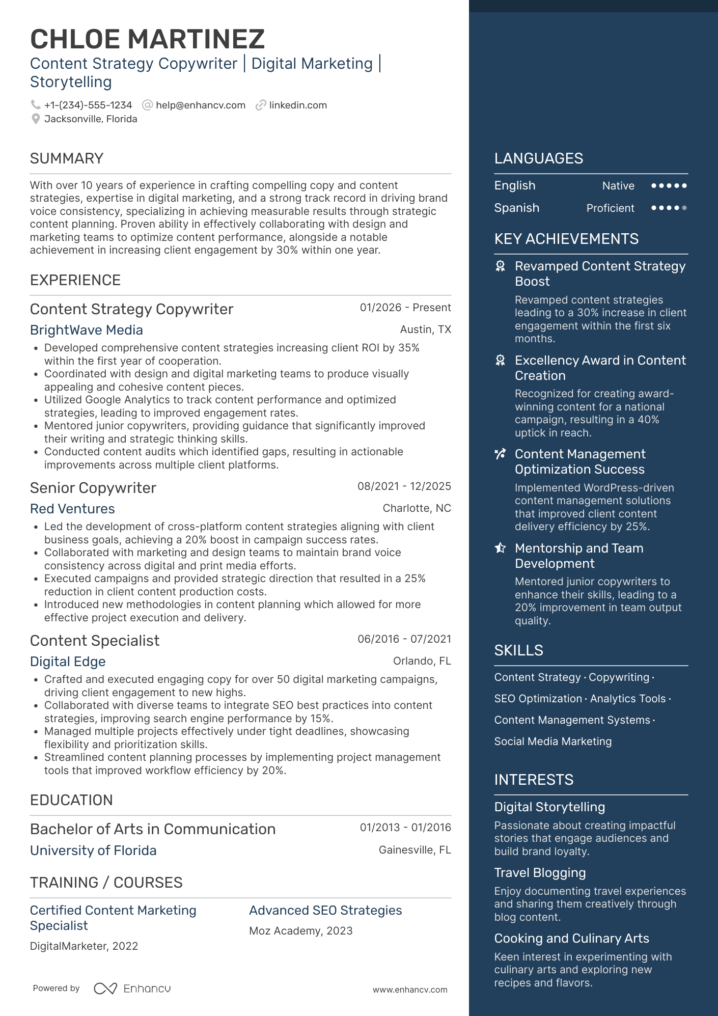 A resume example of a Content Strategy Copywriter