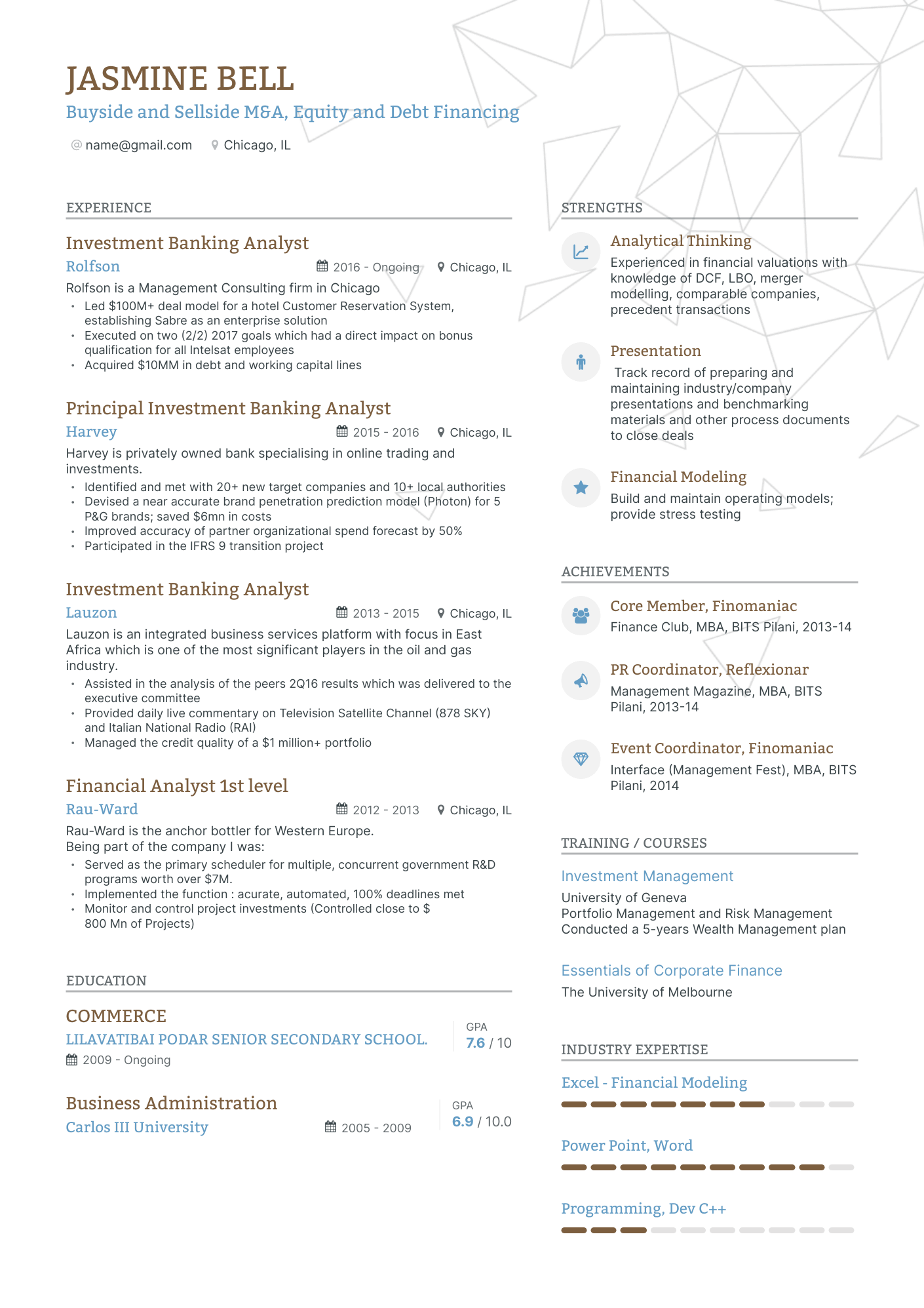 Modern Investment Banking Analyst Resume Template