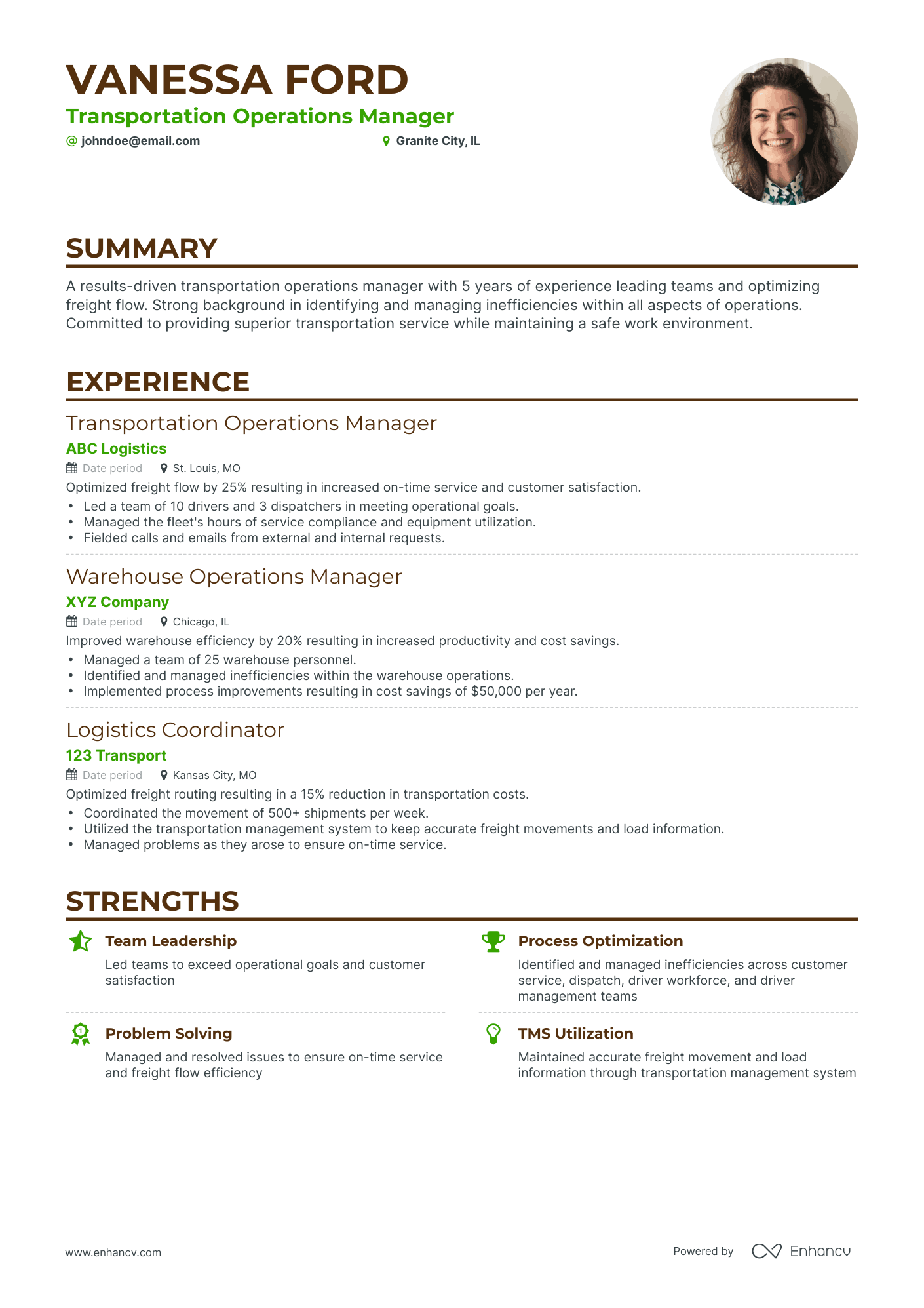 Classic Transportation Operations Manager Resume Template