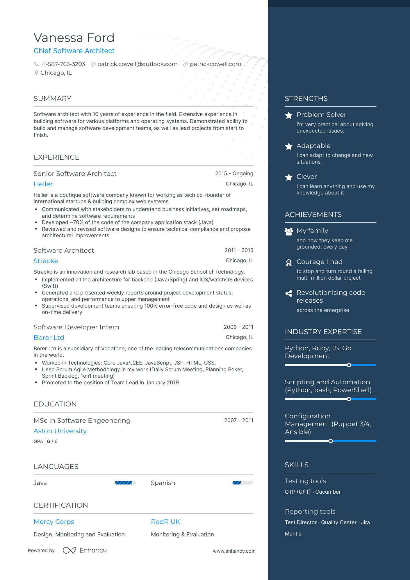 One Page Software Architect Resume Template