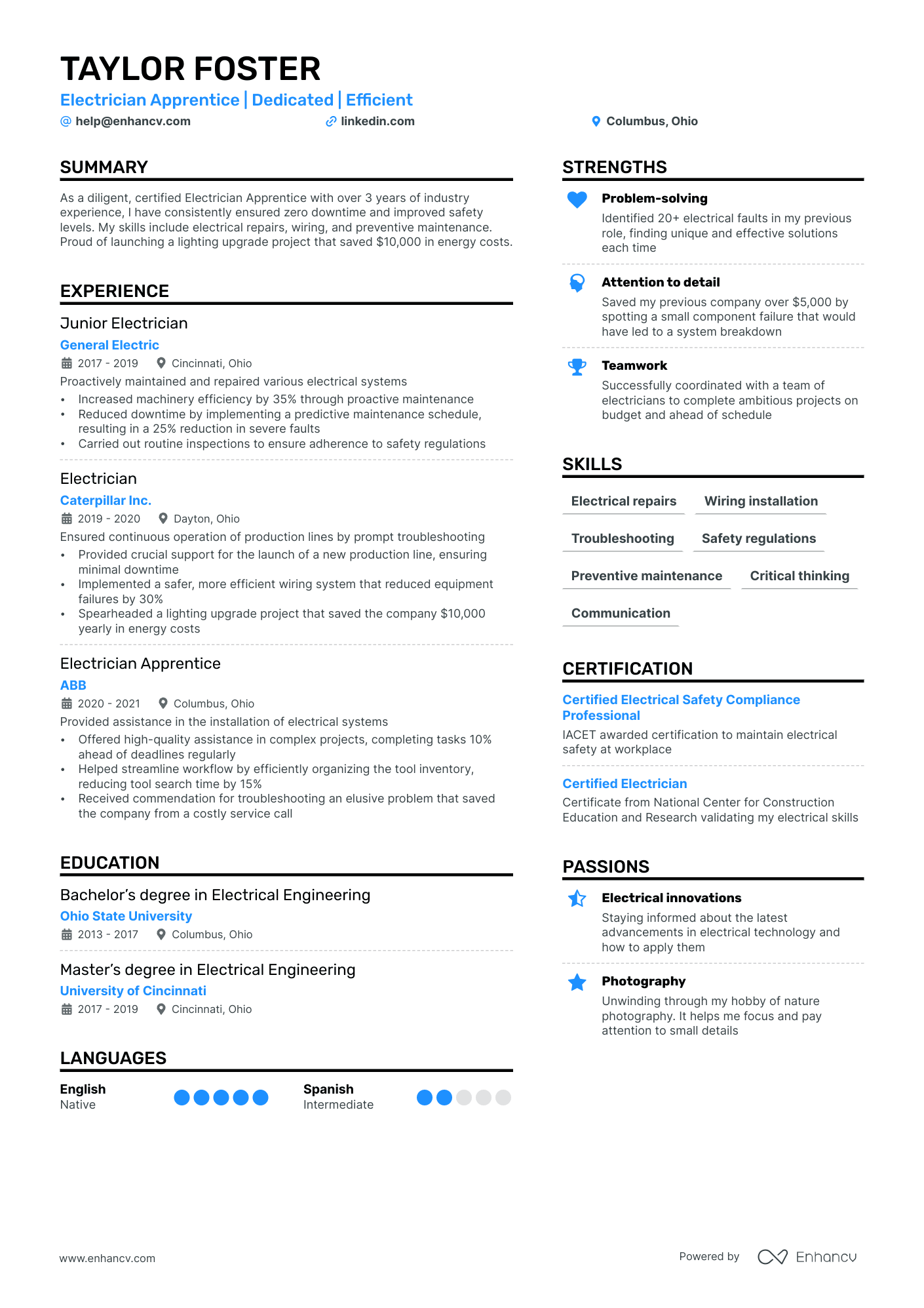 summary for resume electrician
