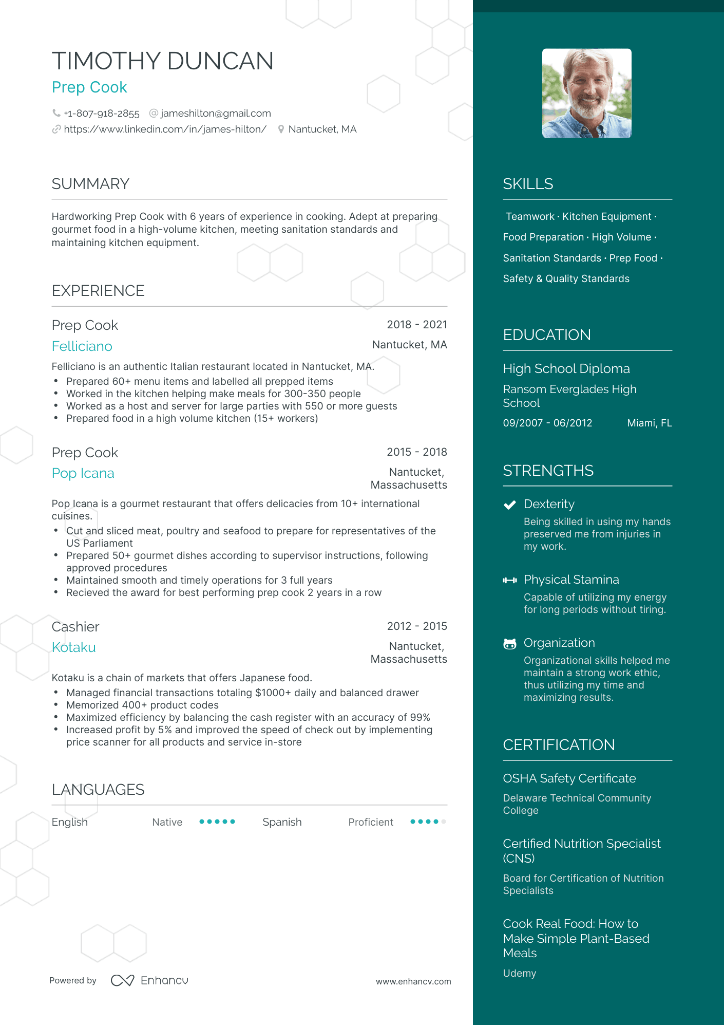 One Page Prep Cook Resume Template