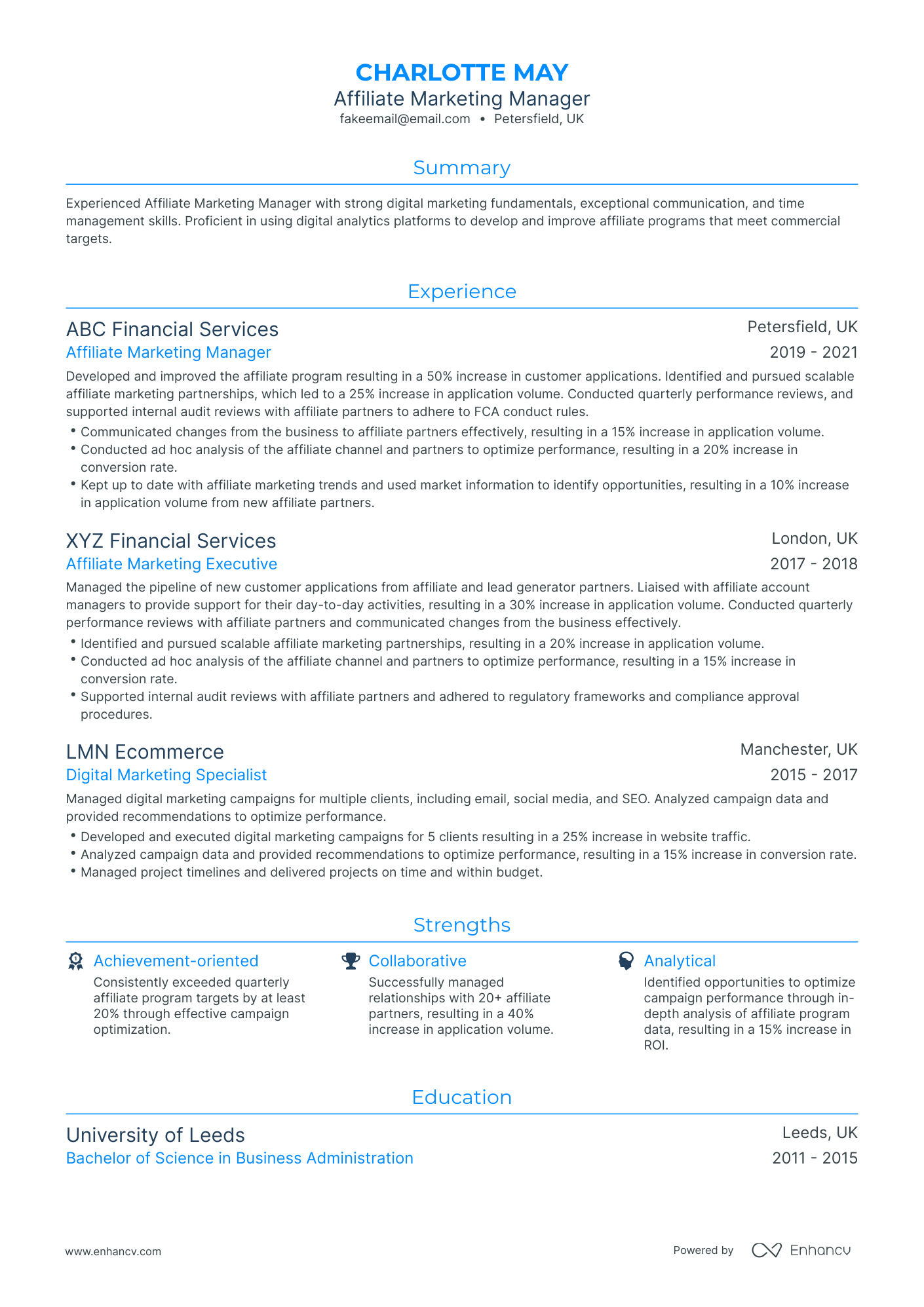 Traditional Affiliate Marketing Manager Resume Template