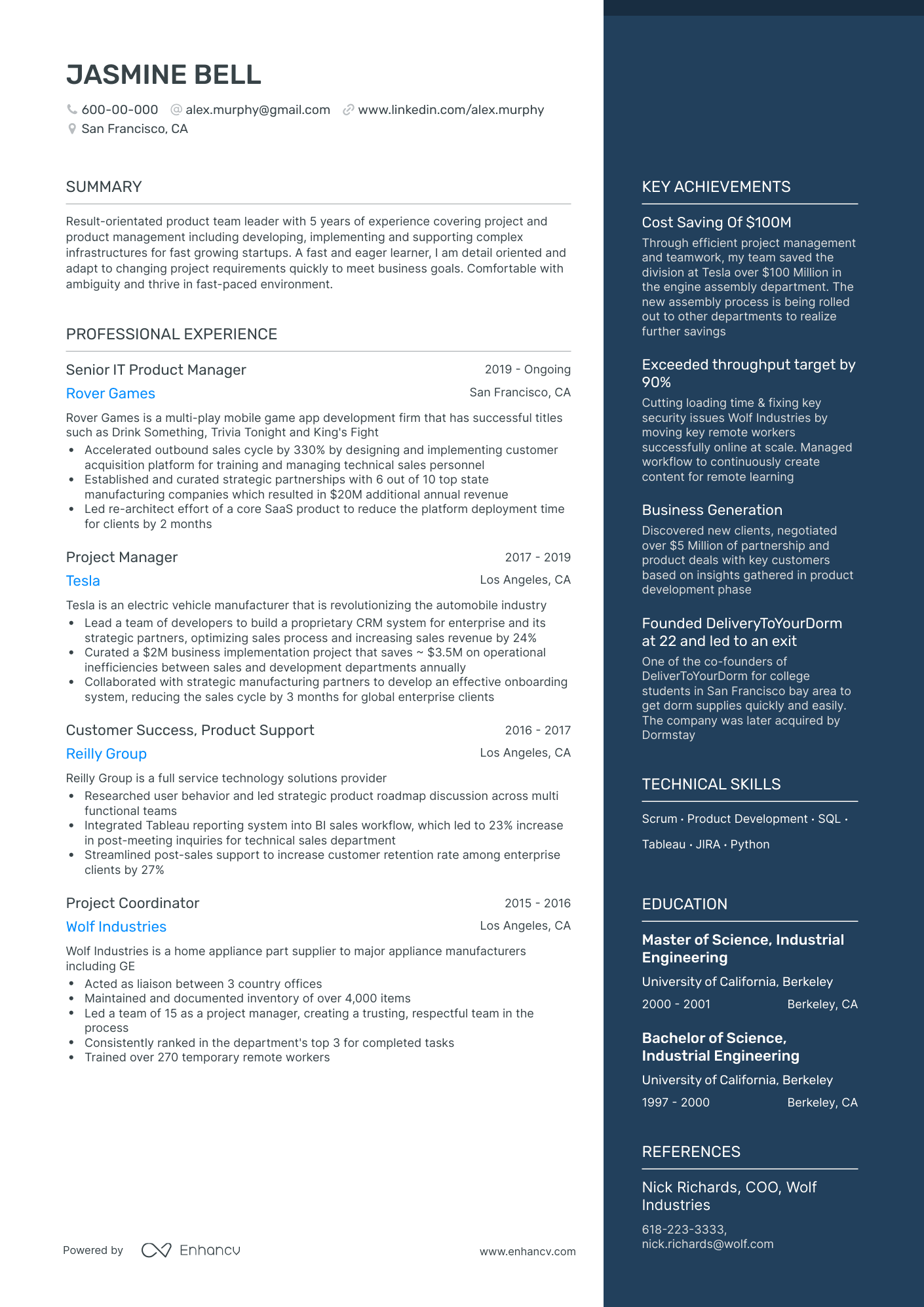 One Page Product Manager Resume Template