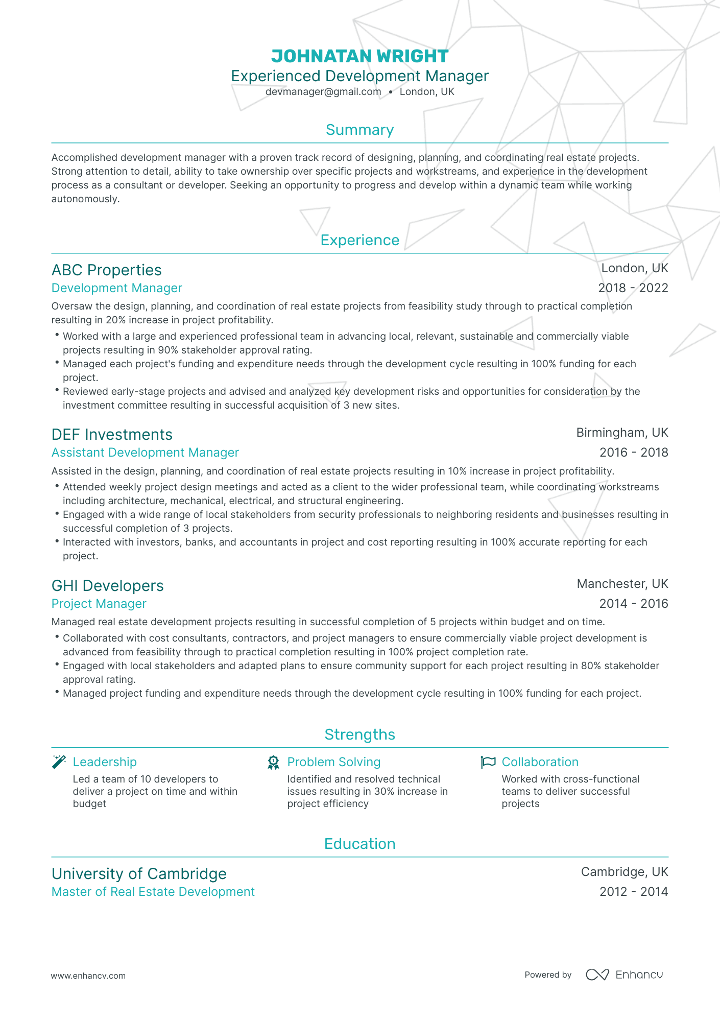 Traditional Development Manager Resume Template