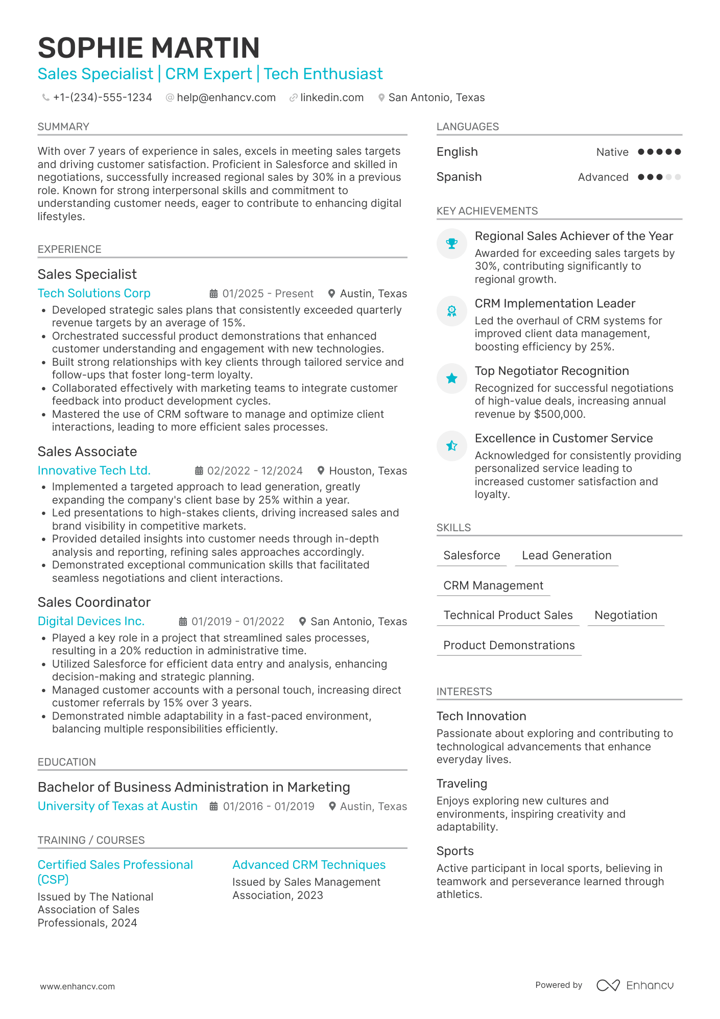 A resume example of a Sales Representative