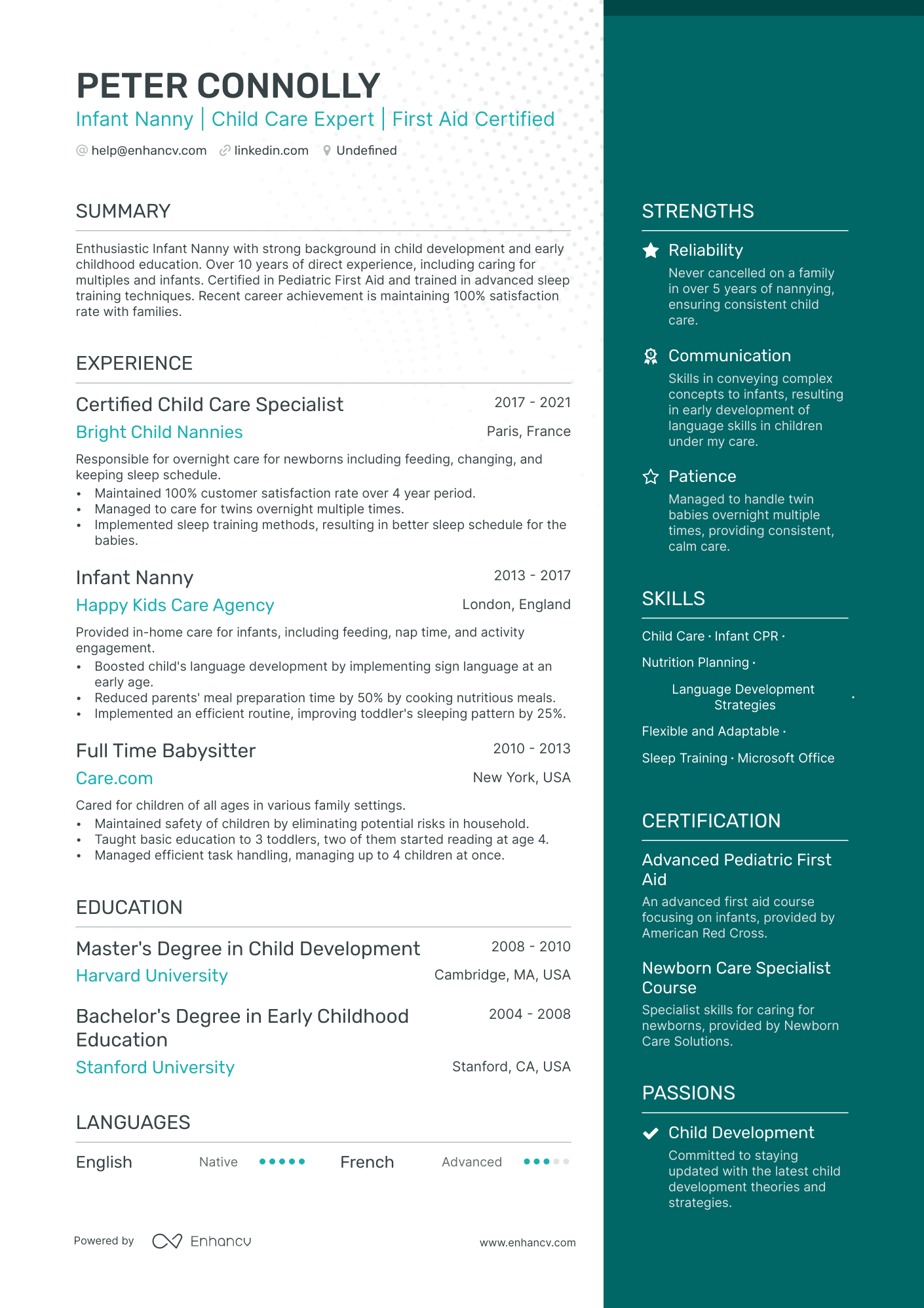 sample resume for nanny