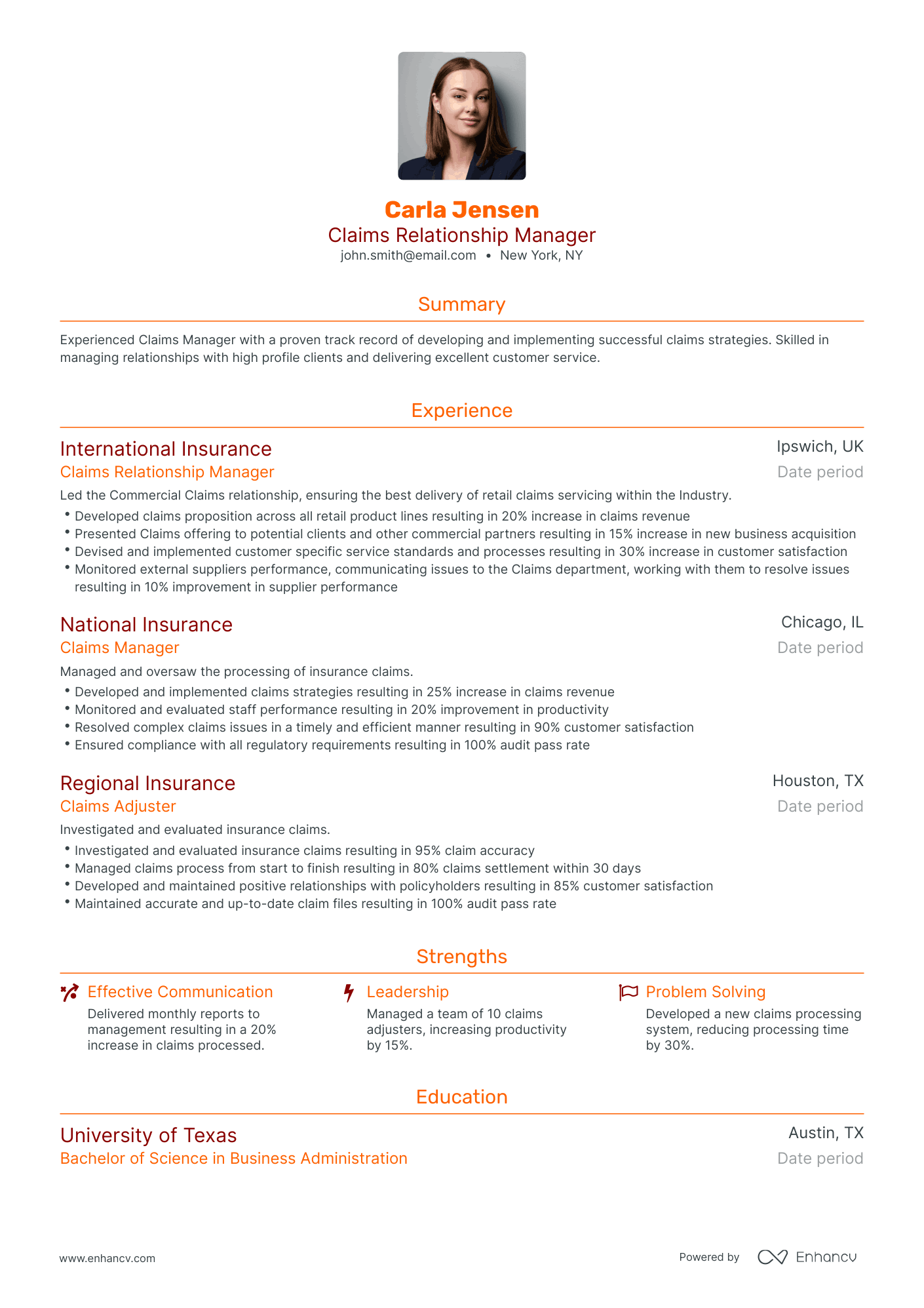 Traditional Claims Manager Resume Template