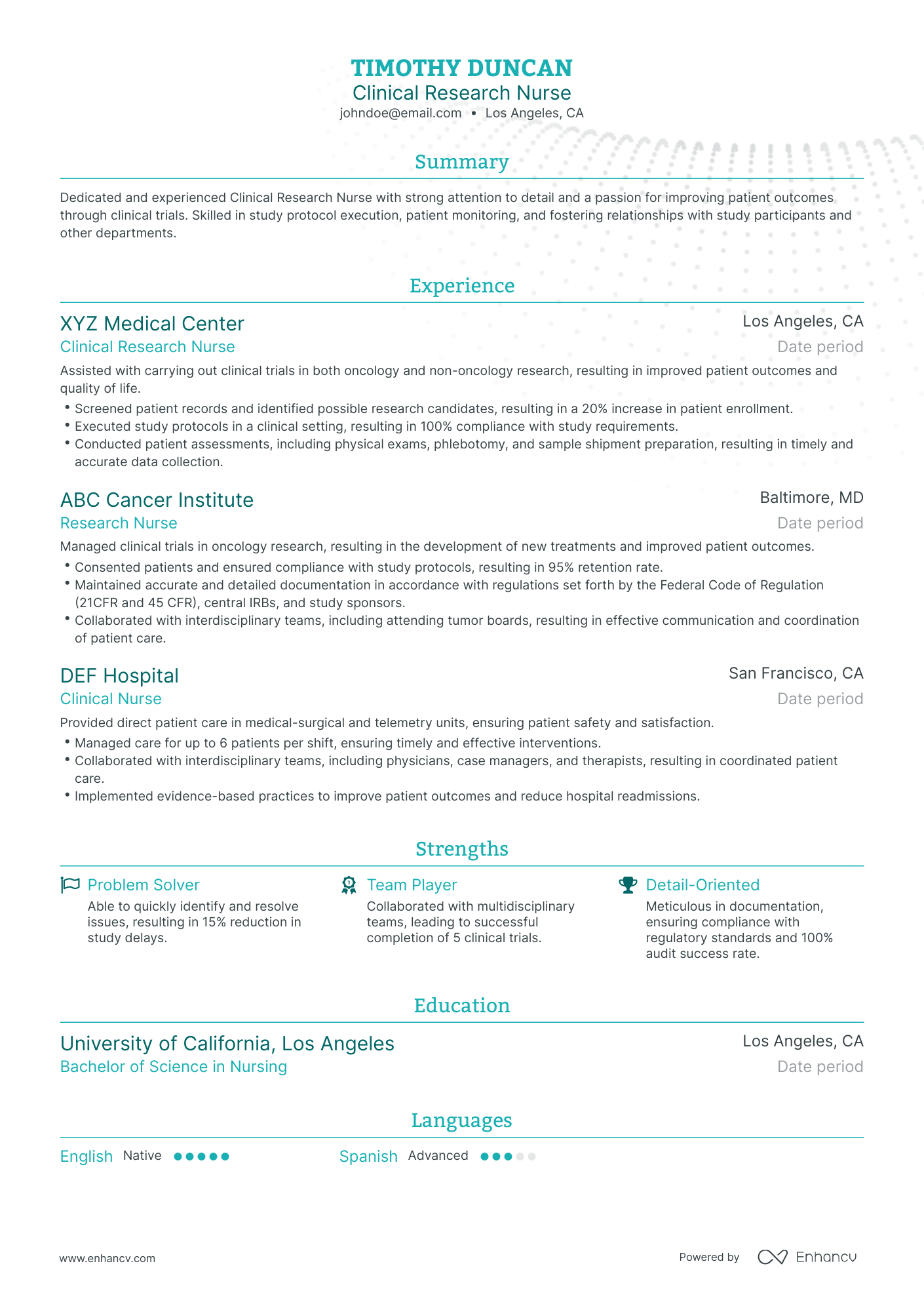 Traditional Clinical Research Nurse Resume Template