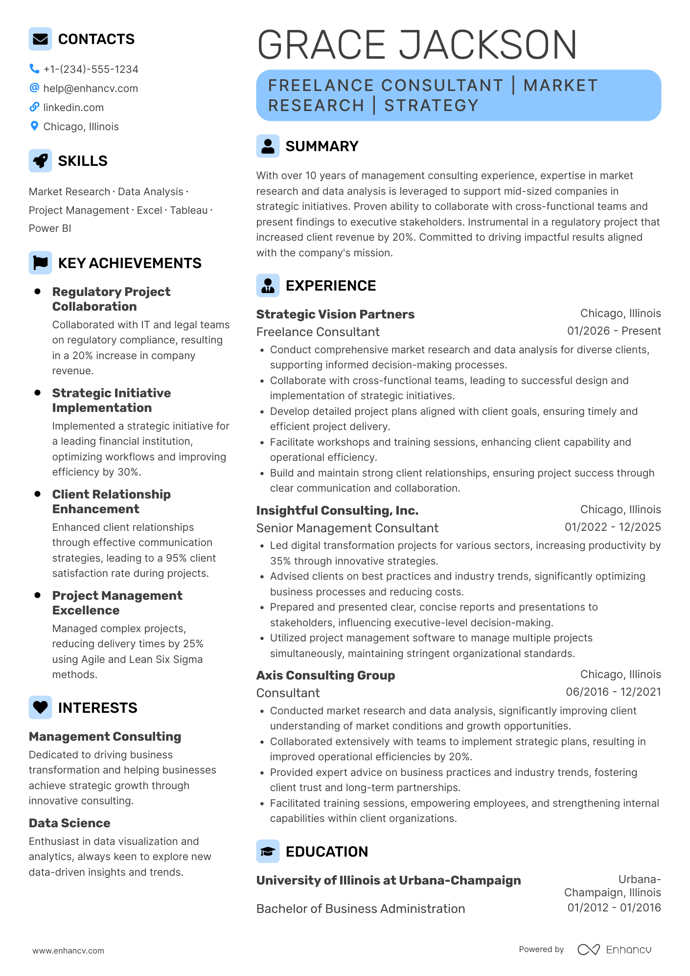 A resume example of a Freelance Consultant