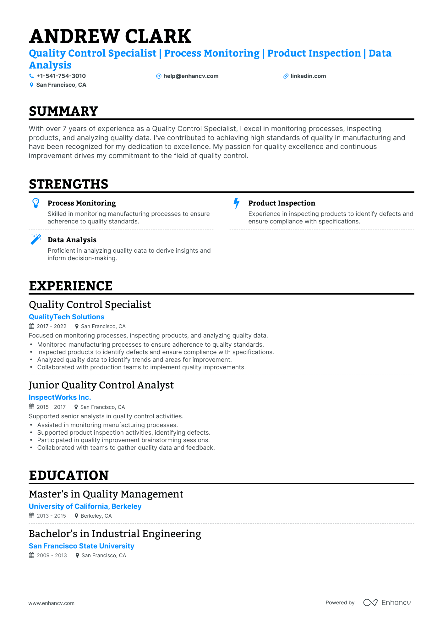 Classic Quality Control Resume Template