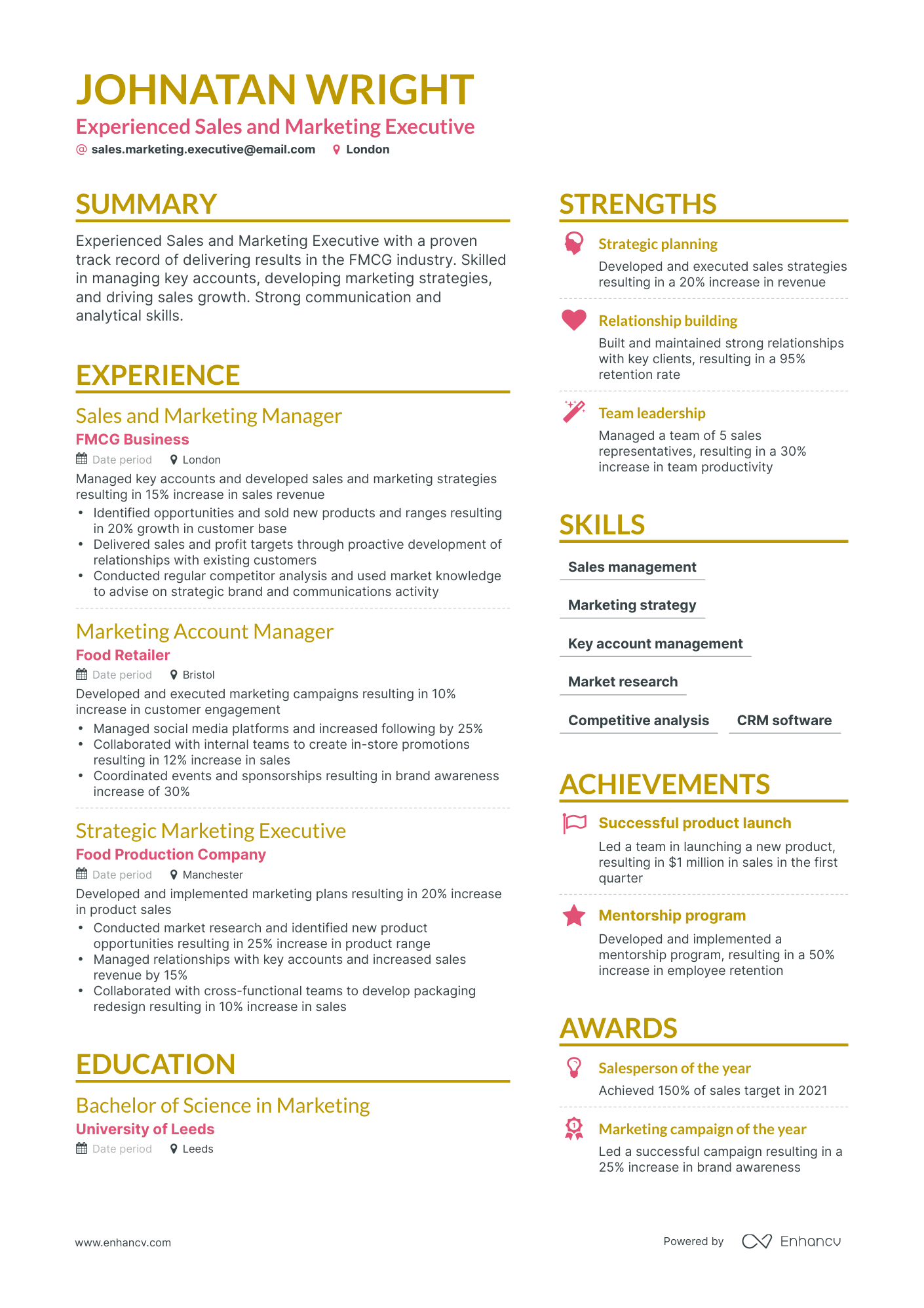 Simple Sales And Marketing Executive Resume Template