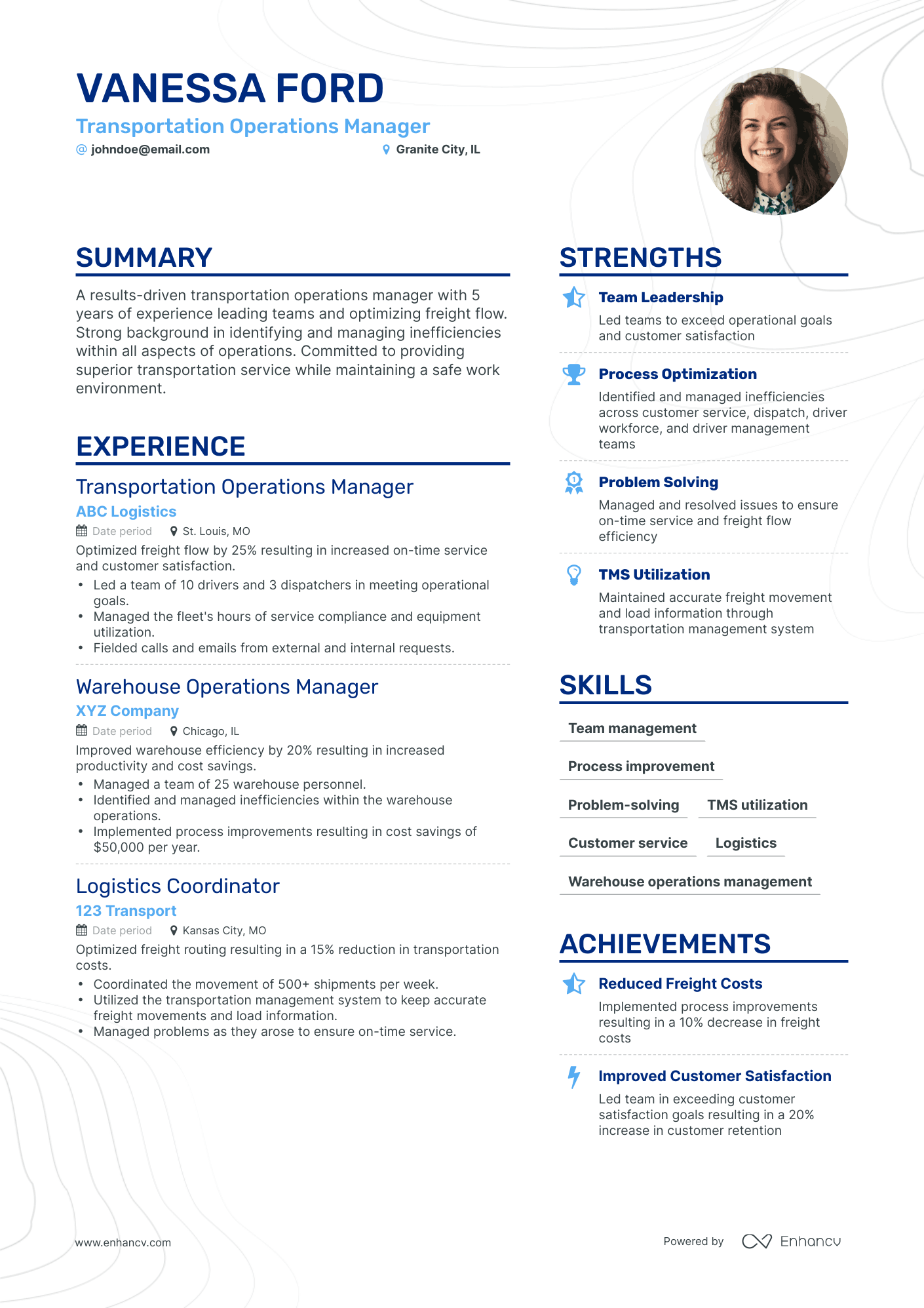 Simple Transportation Operations Manager Resume Template