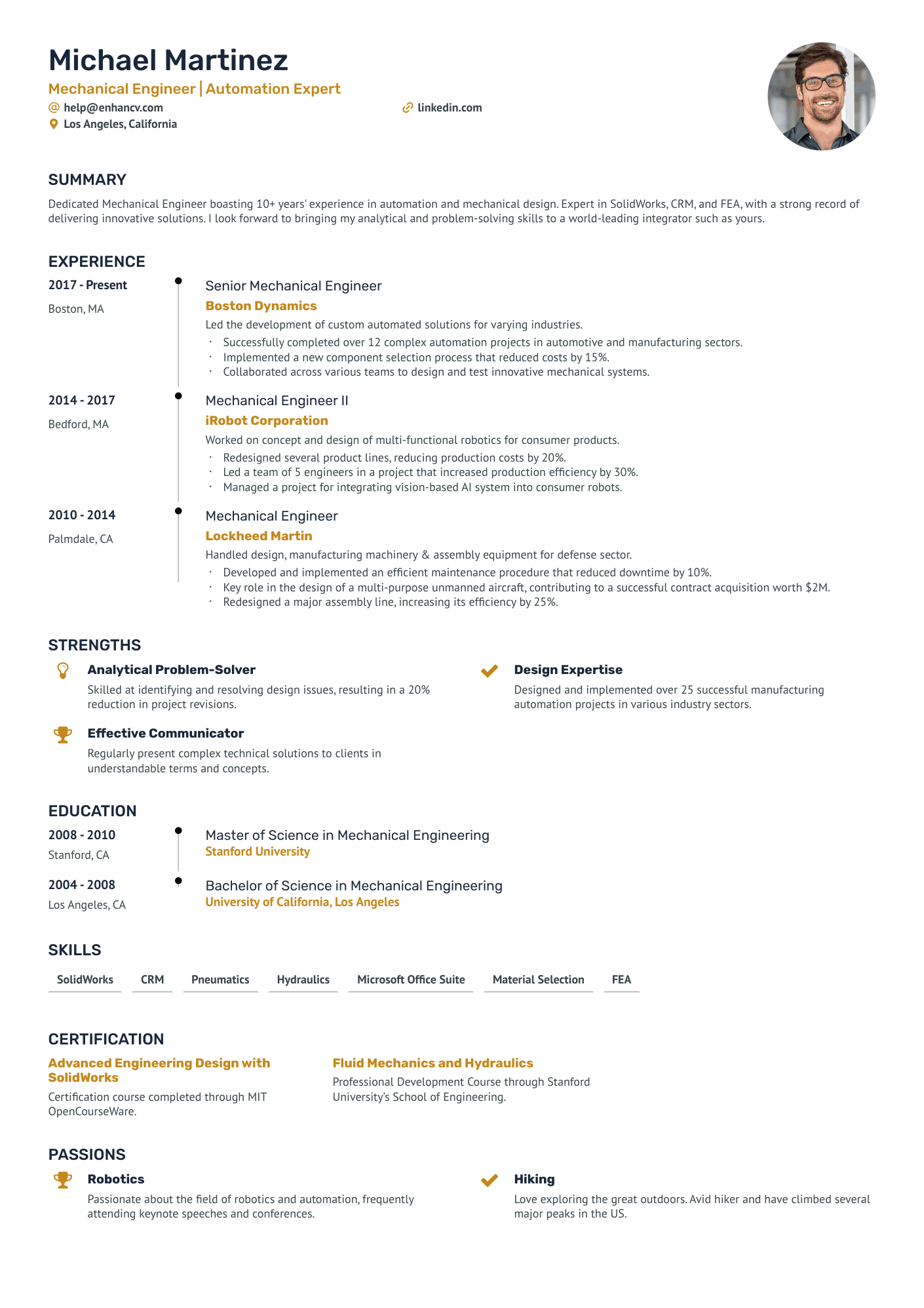 resume template for mechanical engineer