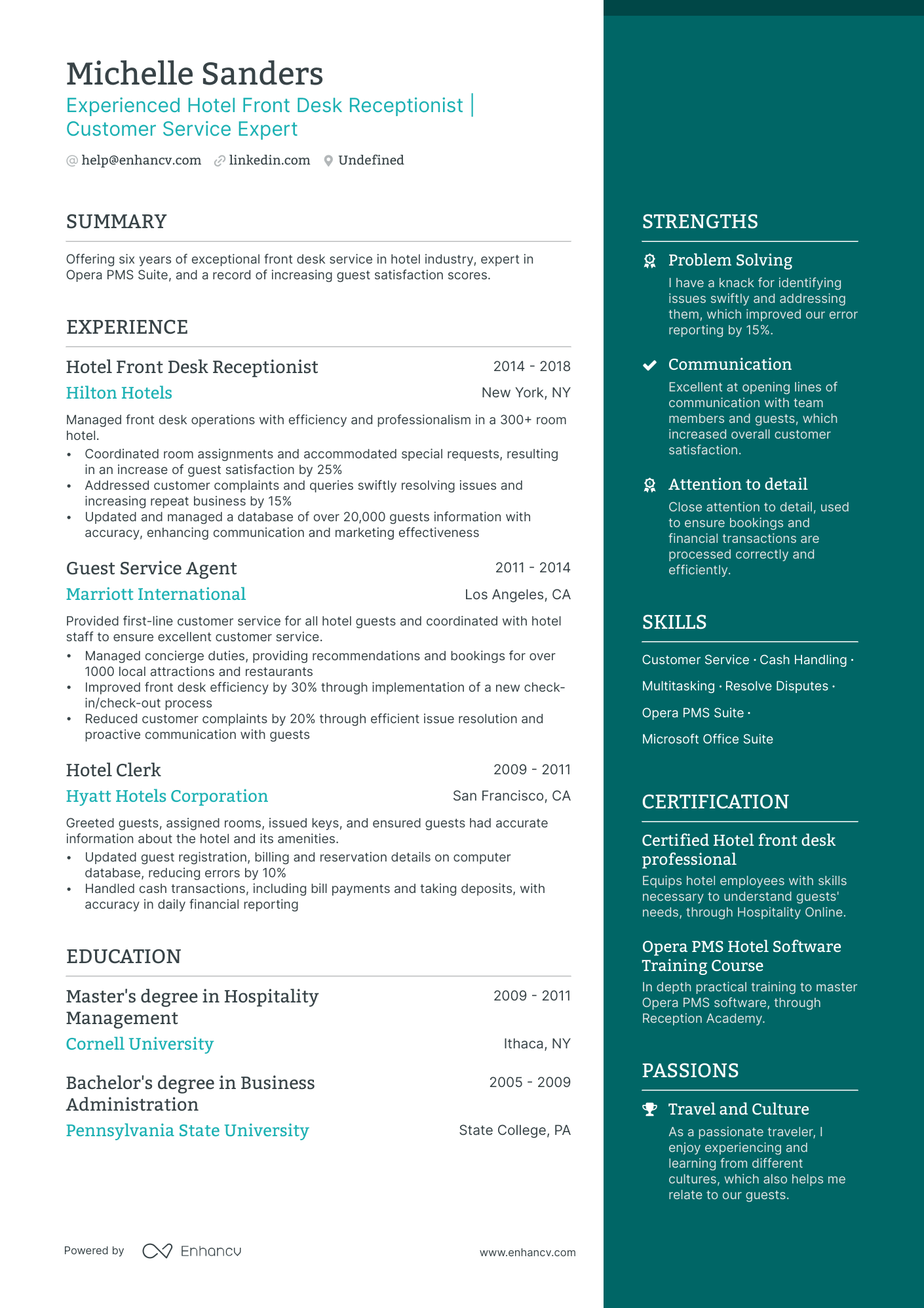 resume for hotel front office