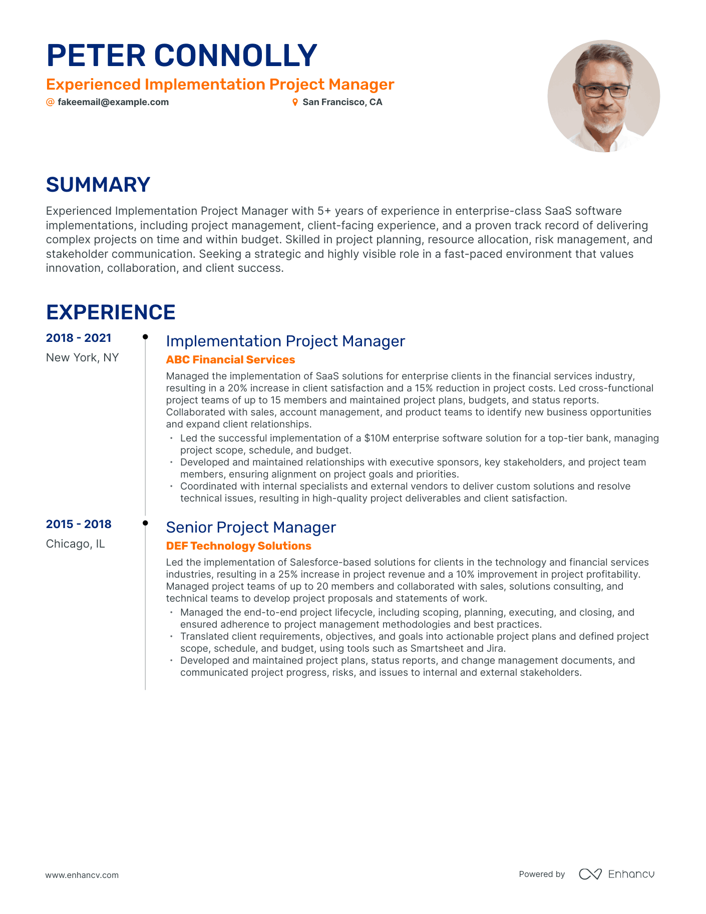 Timeline Implementation Project Manager Resume Template