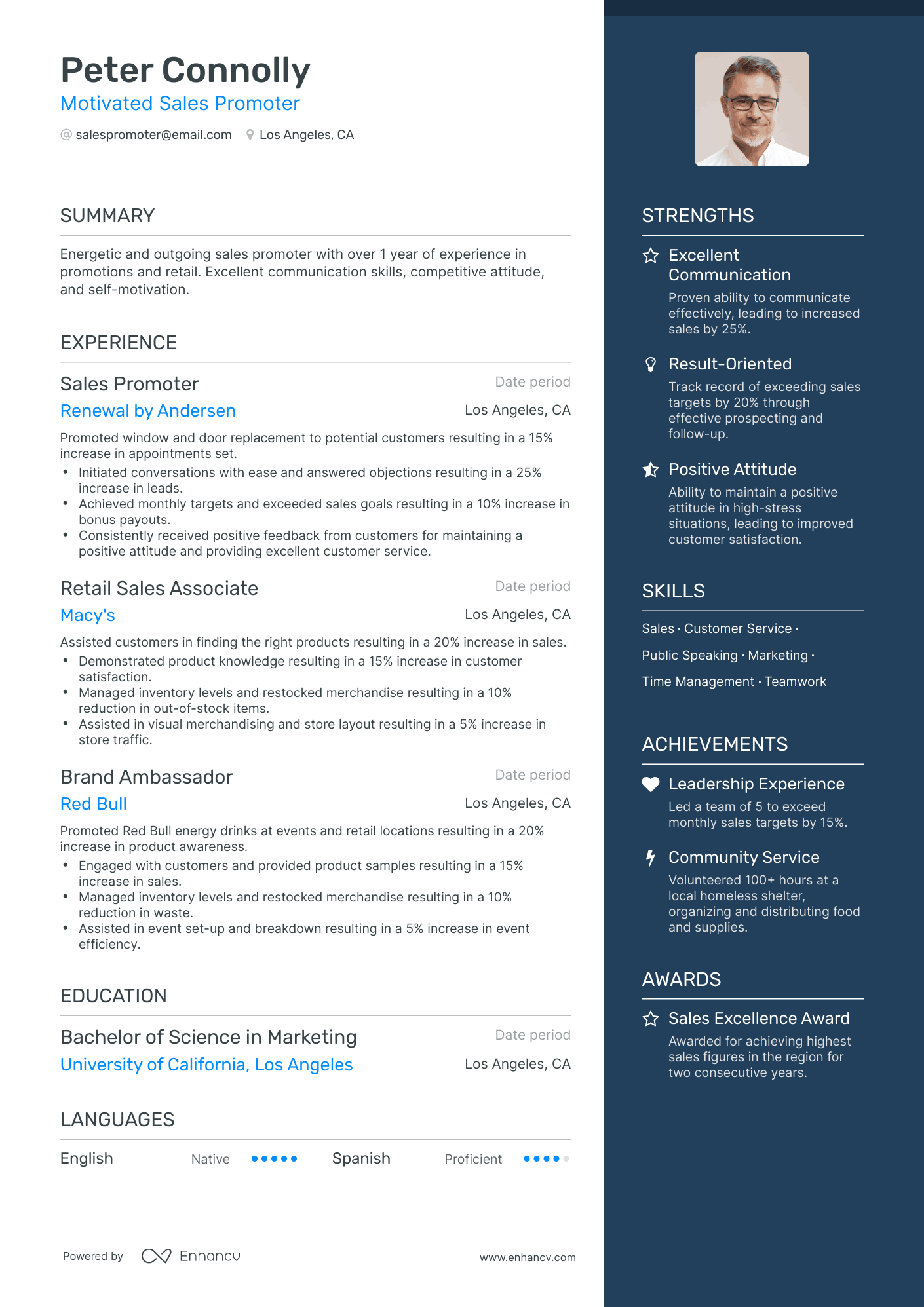 One Page Sales Promoter Resume Template