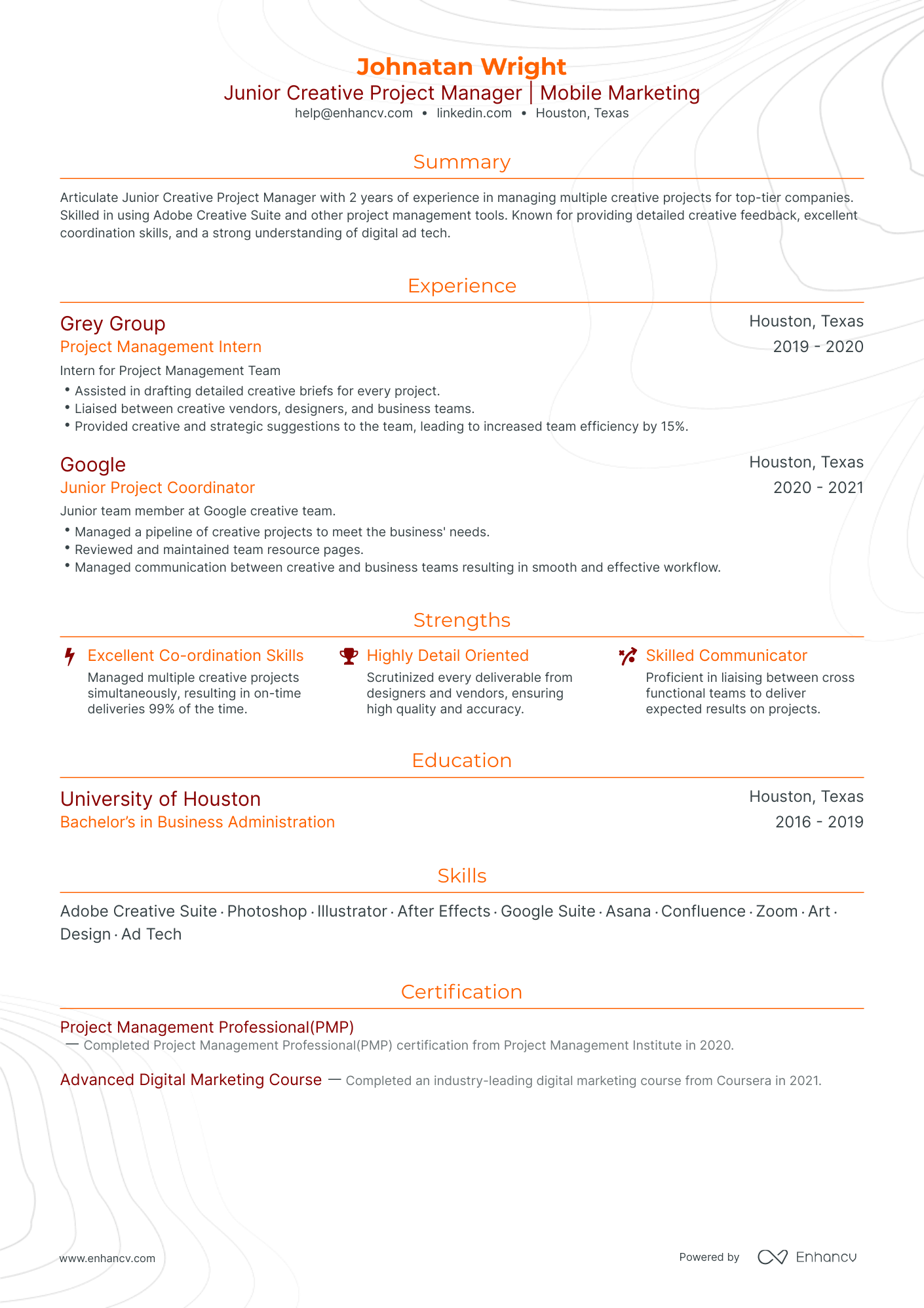 undefined Junior Project Manager Resume Template