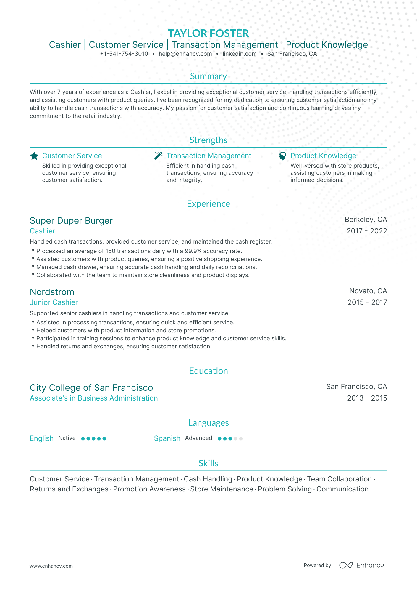 Traditional Cashier Resume Template