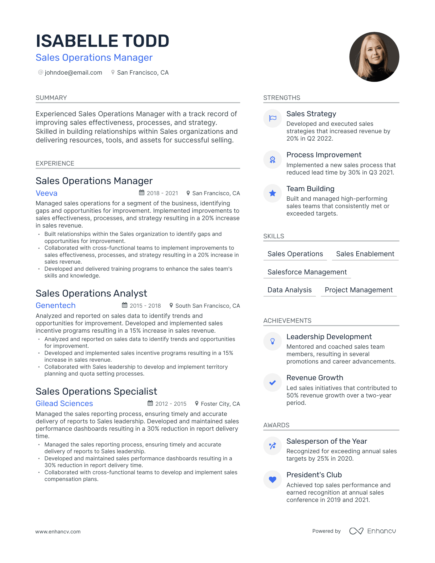 Modern Sales Operations Manager Resume Template