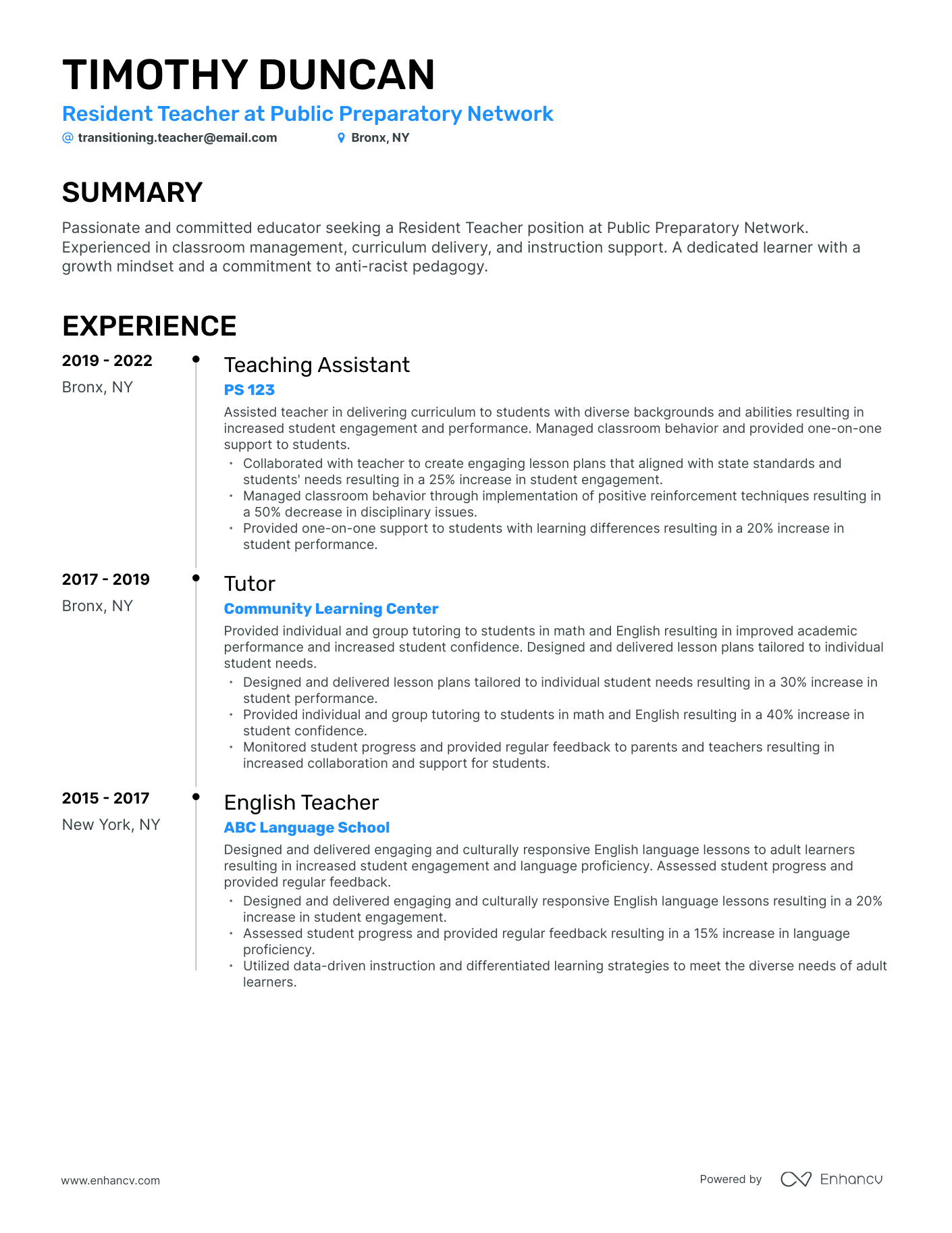 5 Transitioning Teacher Resume Examples & Guide for 2025