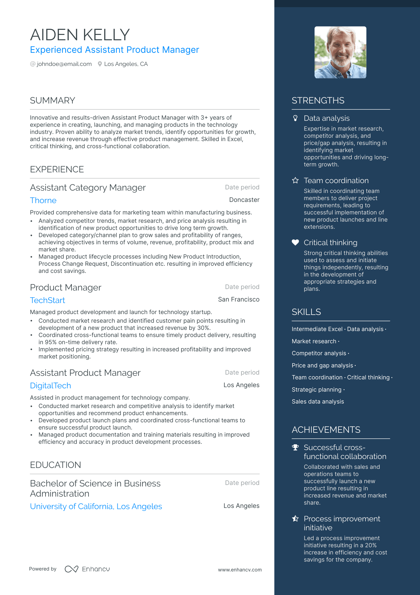 A resume example of a Assistant Product Manager