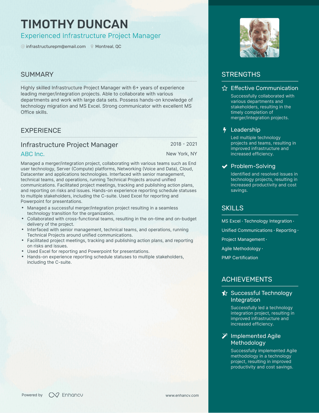 One Page Infrastructure Project Manager Resume Template