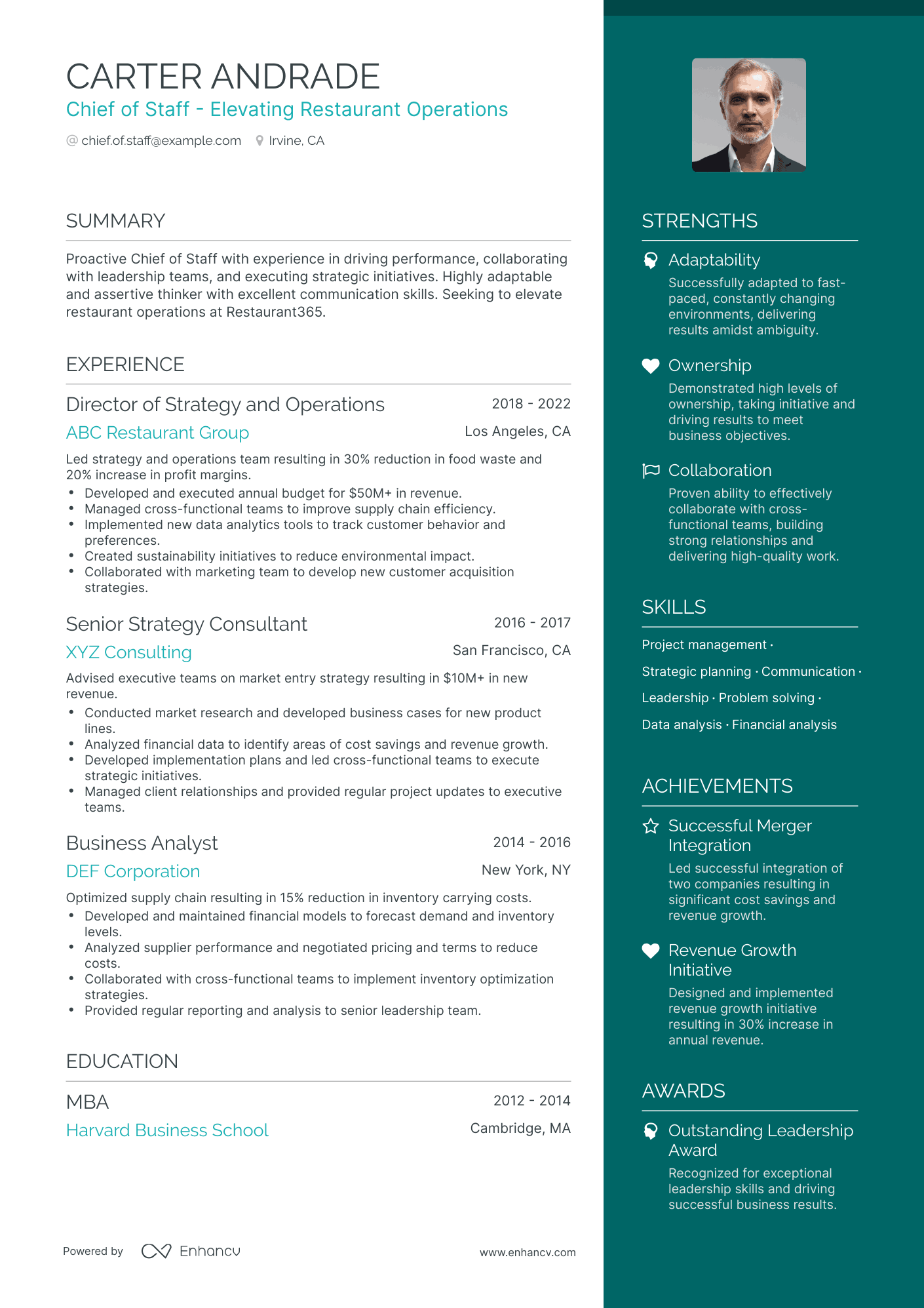 One Page Chief Of Staff Resume Template