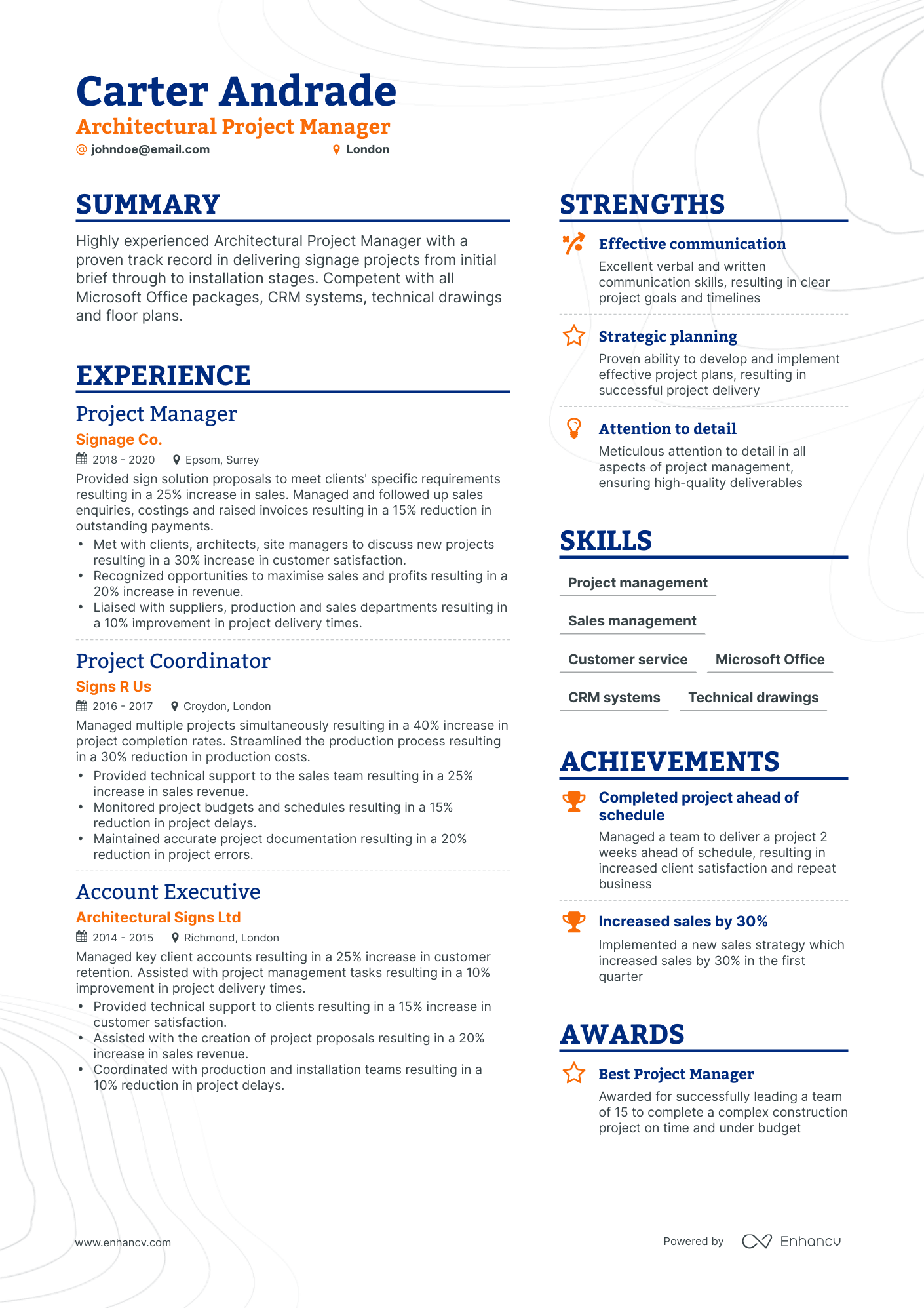 Simple Architectural Project Manager Resume Template