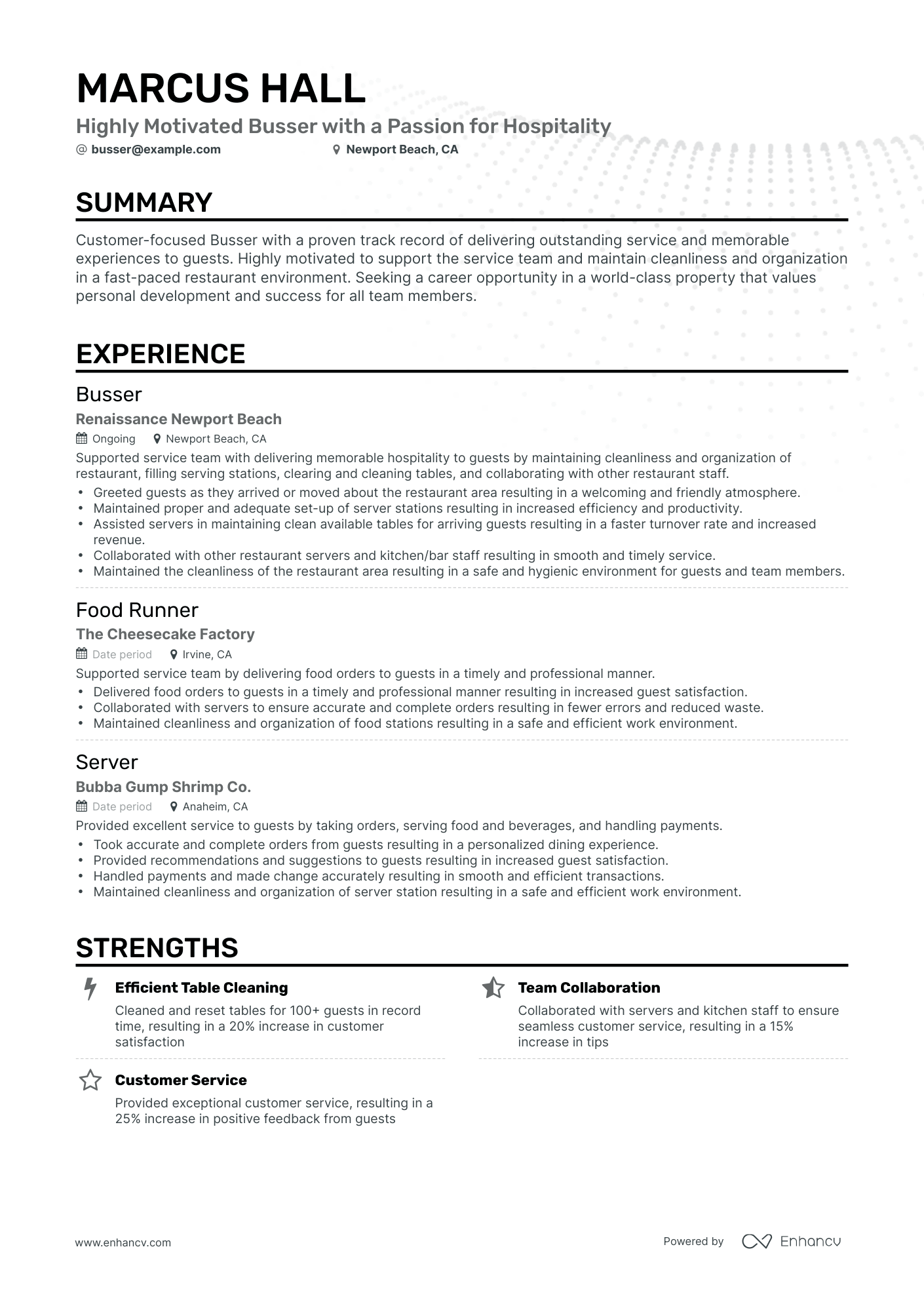 Classic Busser Resume Template