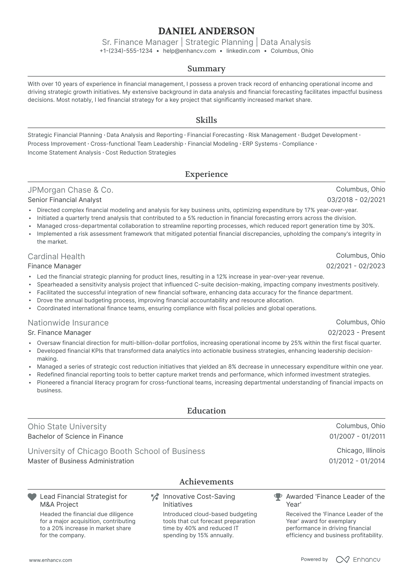 resume examples finance manager