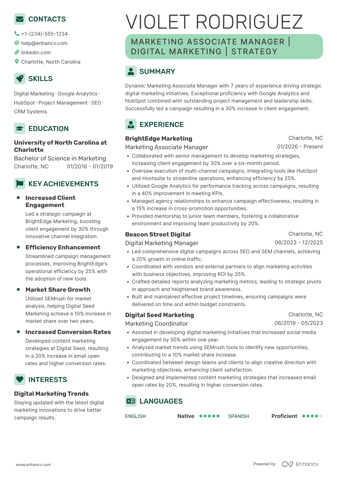 A resume example of a Marketing Associate Manager