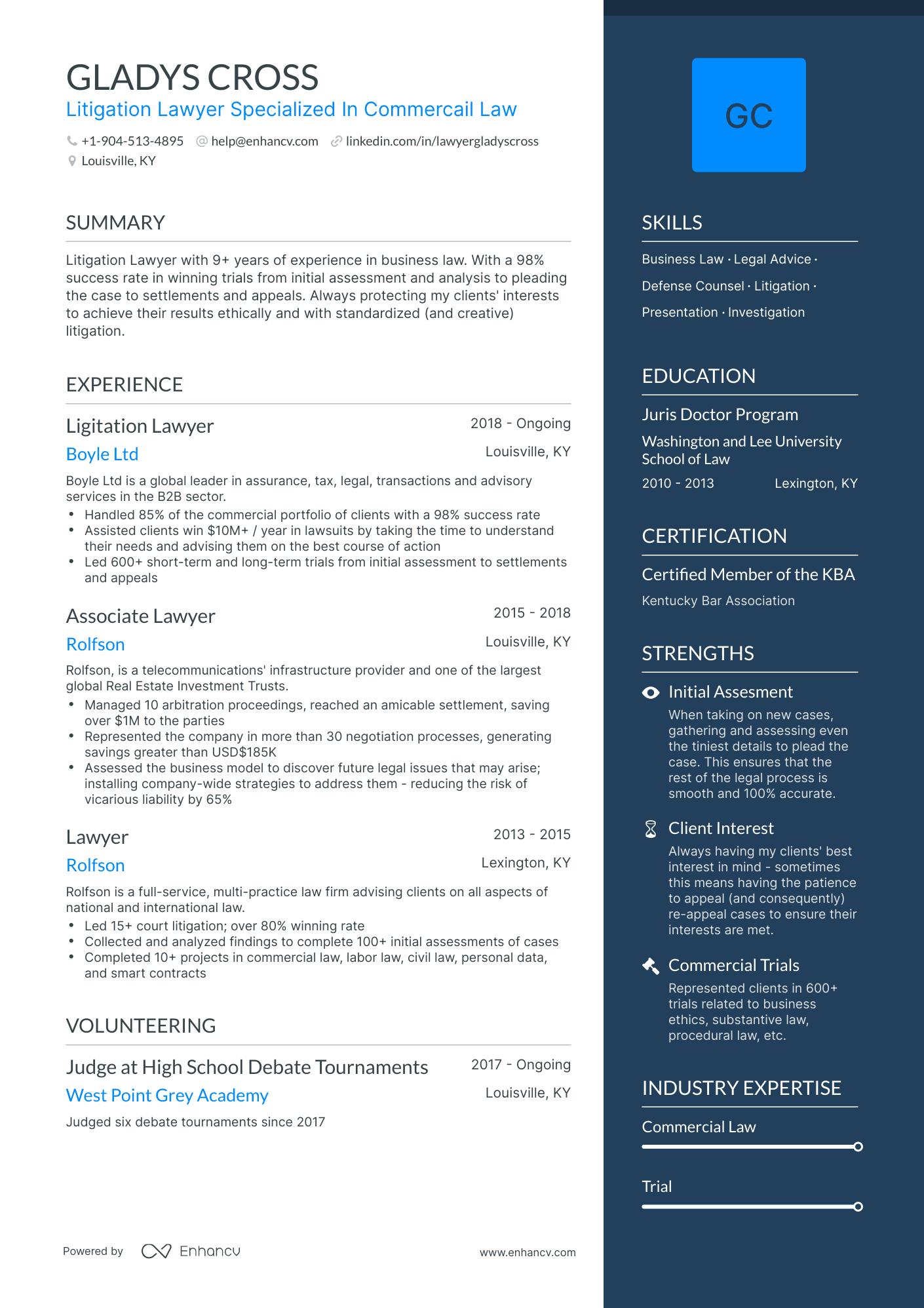 One Page Litigation Lawyer Resume Template