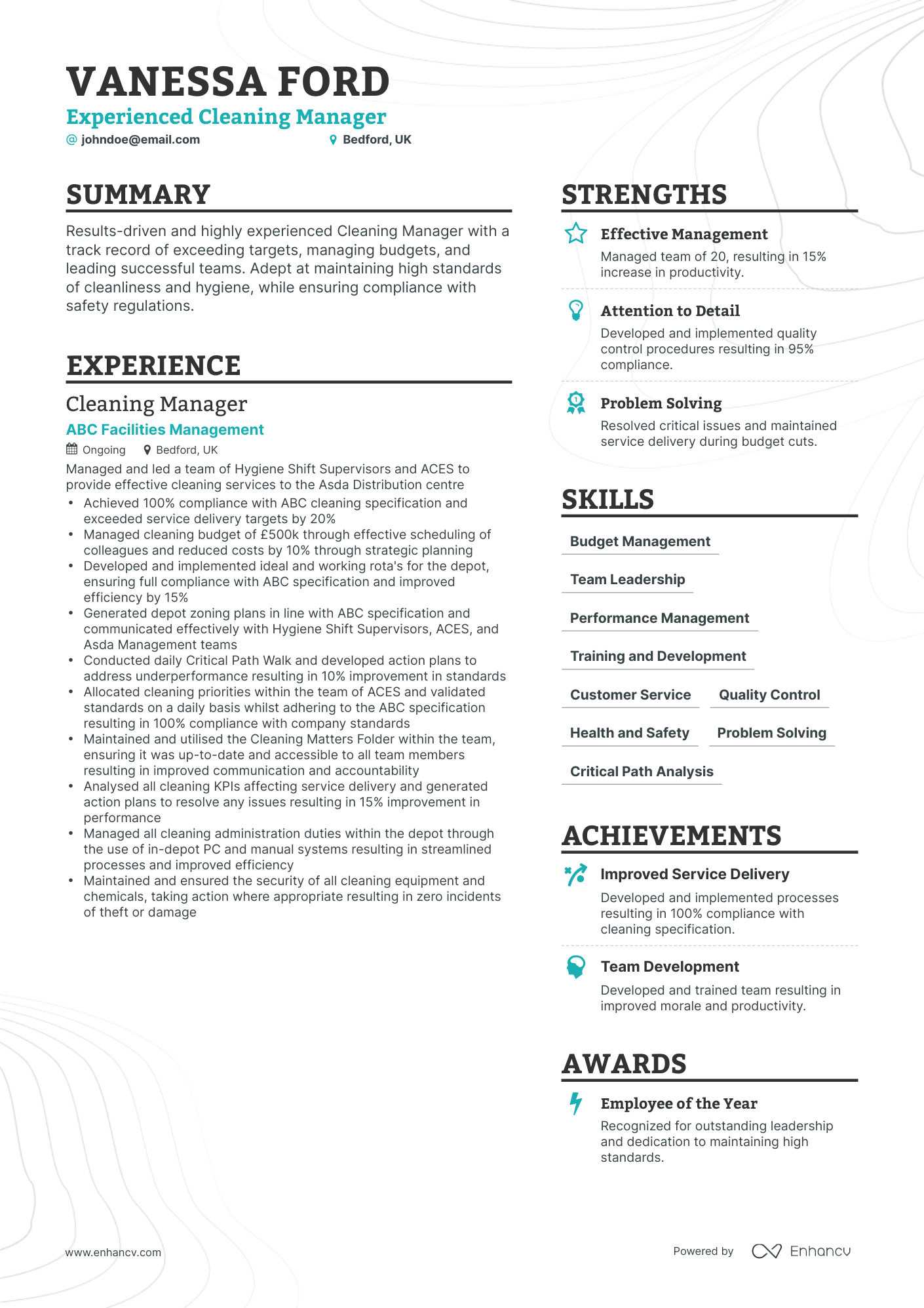 Simple Cleaning Manager Resume Template
