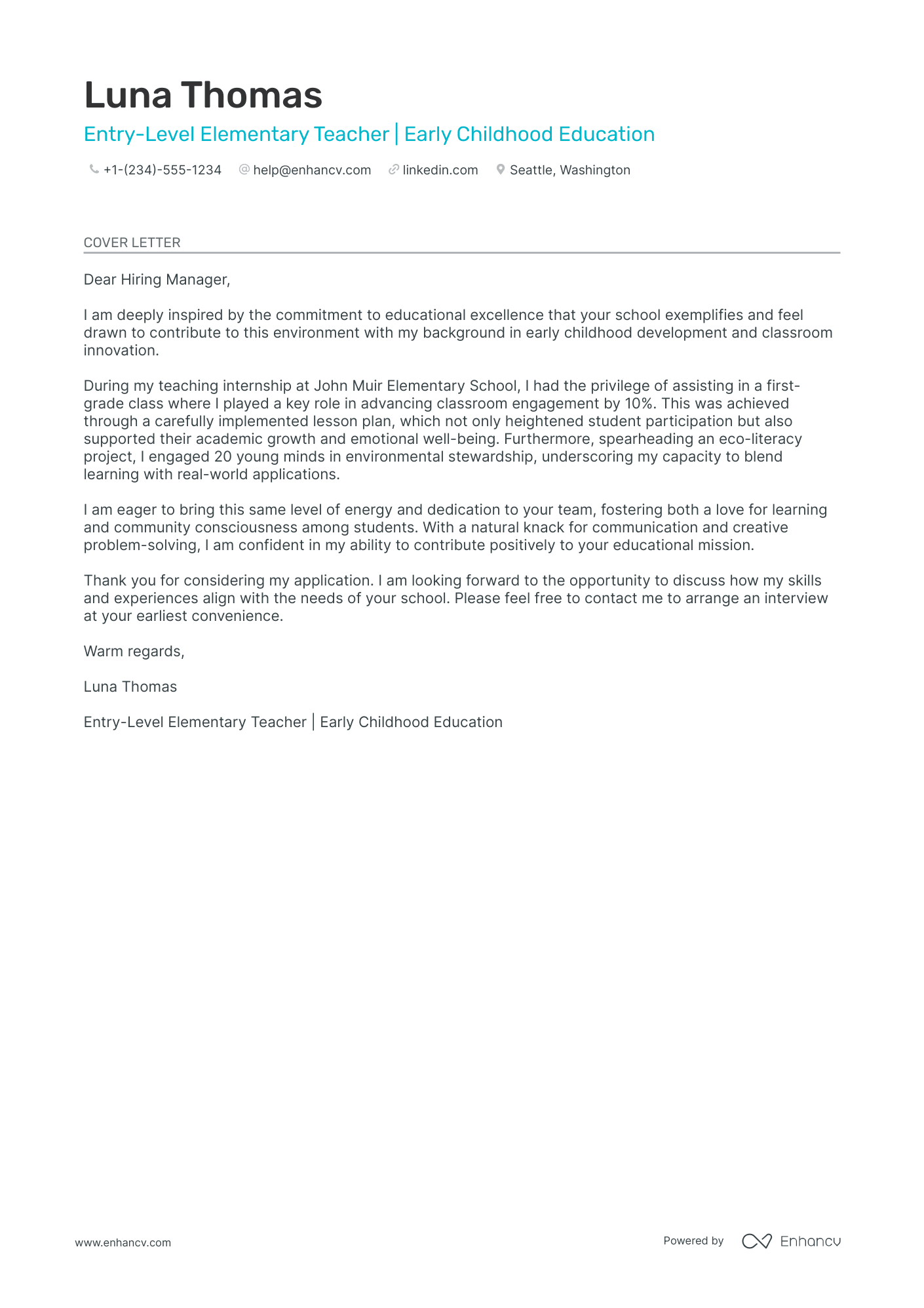 application letter for elementary school