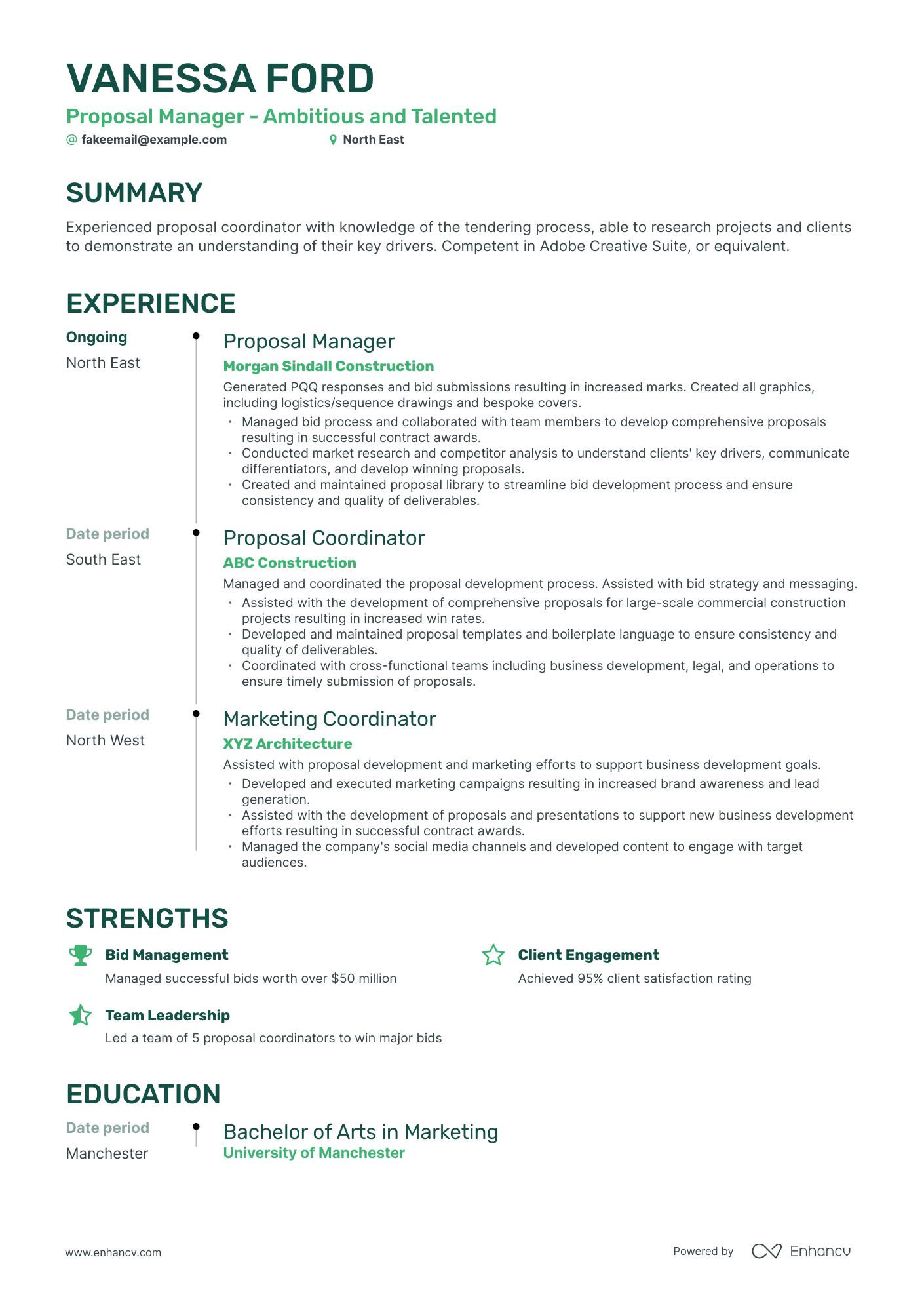 Timeline Proposal Manager Resume Template