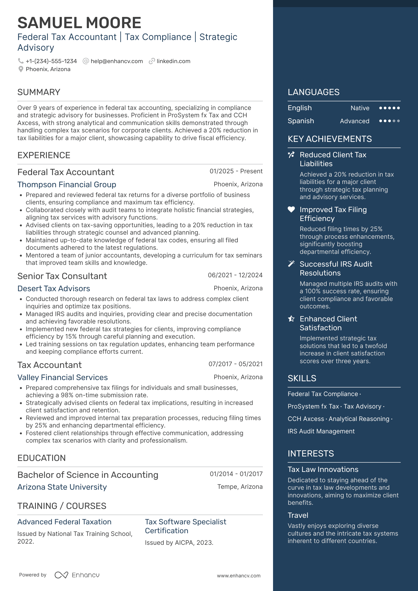 A resume example of a Federal Tax Accountant