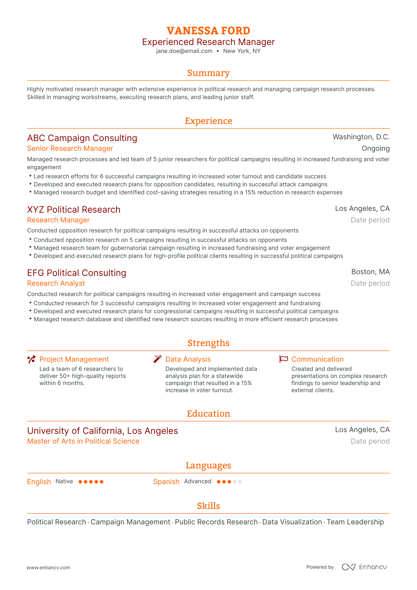 Traditional Research Manager Resume Template