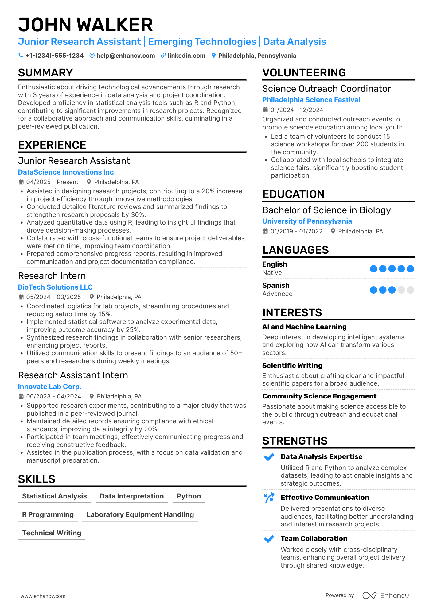 A resume example of a Grad School Research Assistant
